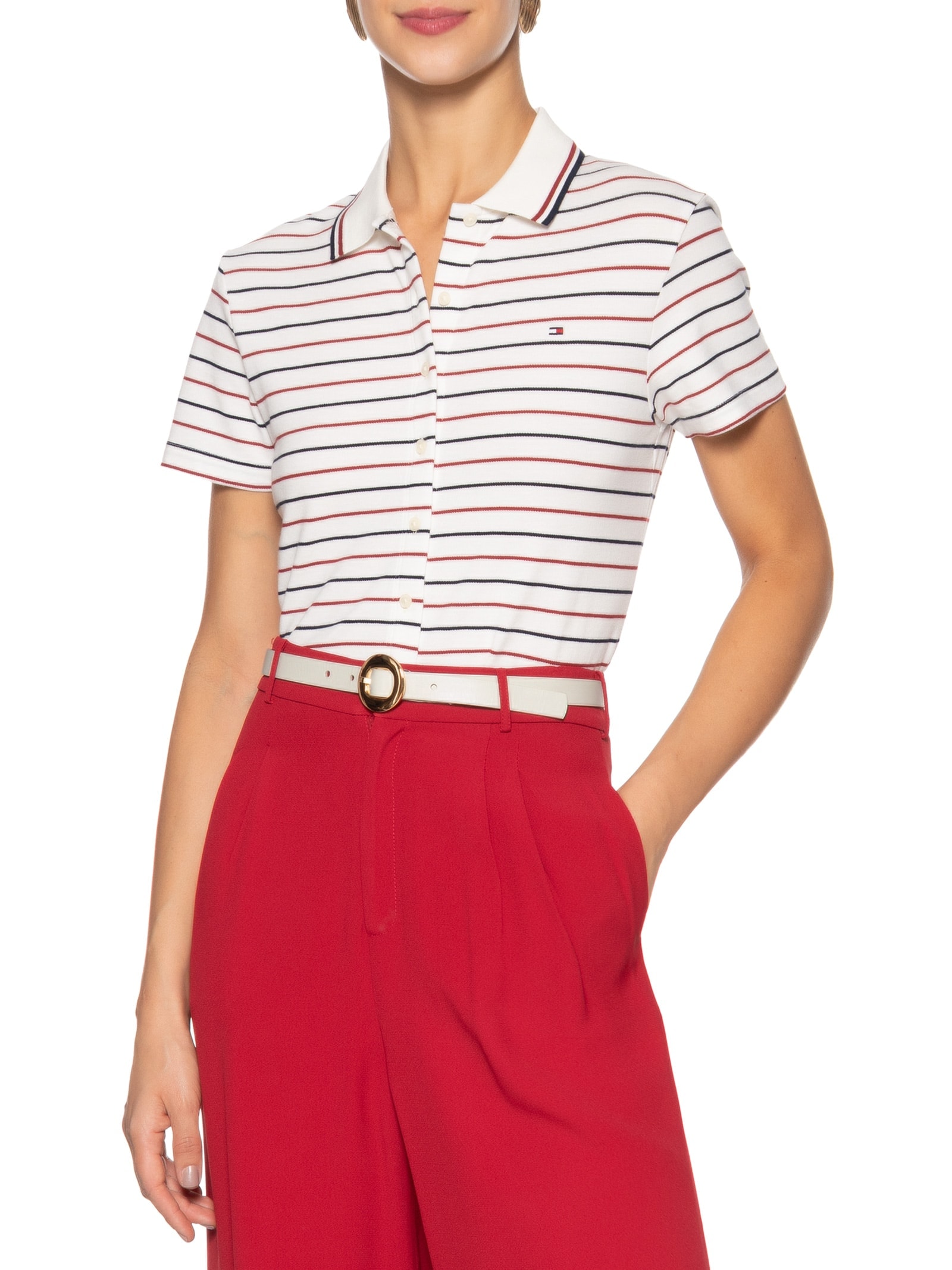 Cinto Feminino Fivela Redonda Em Couro Off White '2Essential