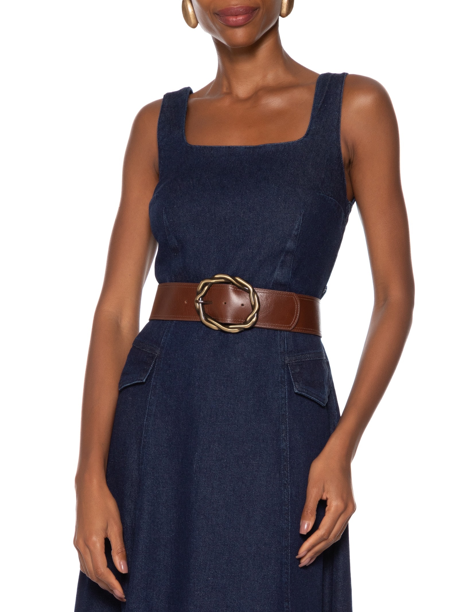 Cinto Feminino Largo De Couro Marrom Basiq