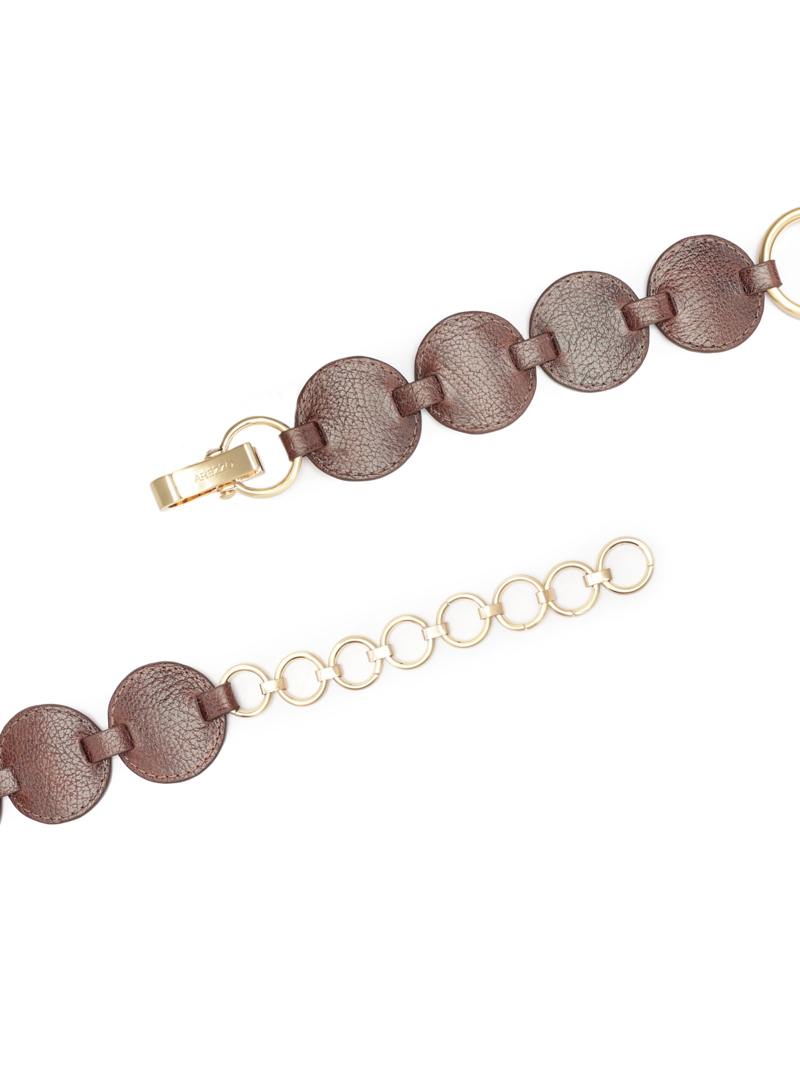 Cinto Feminino Marrom Couro Worn Largo Peças Redondas Marrom Arezzo