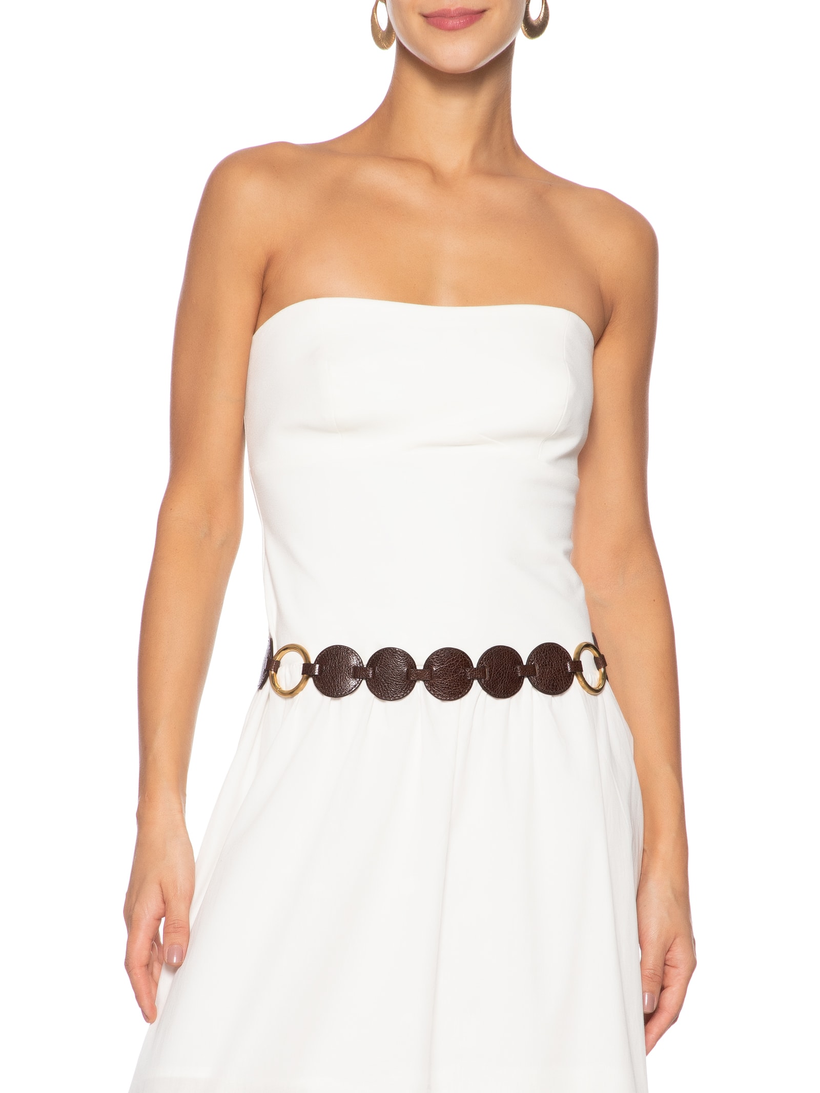 Cinto Feminino Marrom Couro Worn Largo Peças Redondas Marrom Arezzo