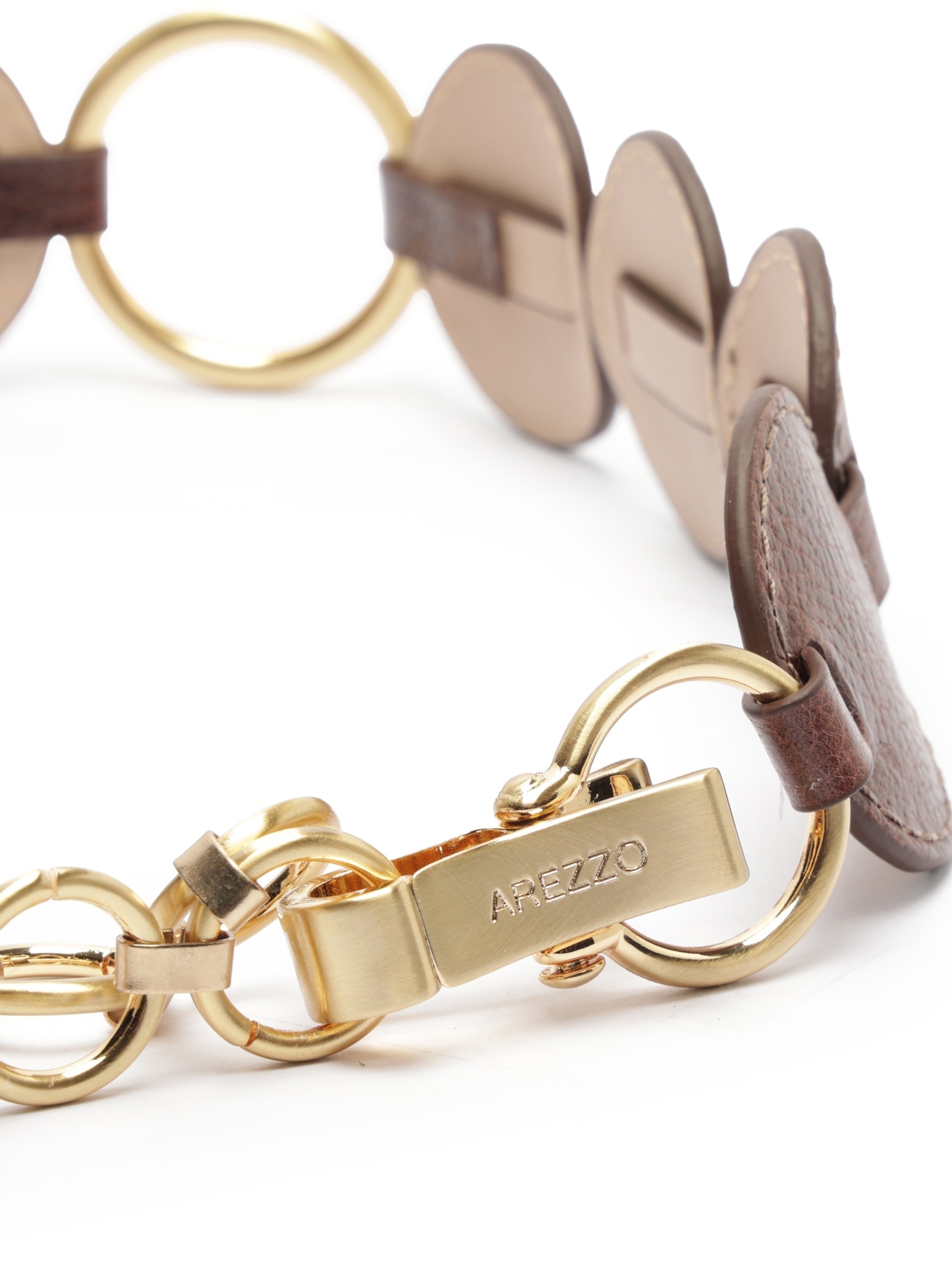 Cinto Feminino Marrom Couro Worn Largo Peças Redondas Marrom Arezzo