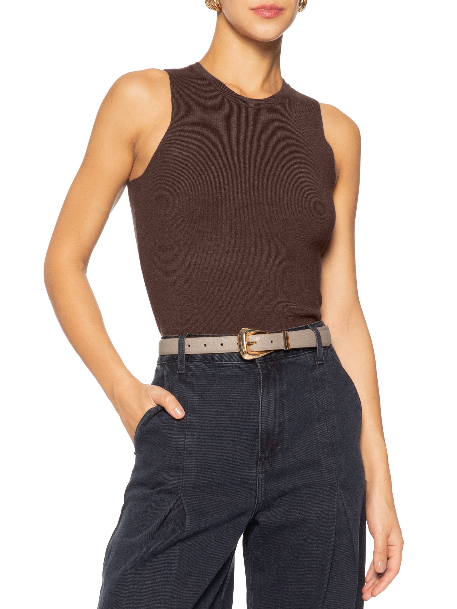 Cinto Feminino Médio Com Fivela Quadrada Bege Basiq