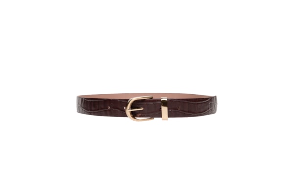 Cinto Feminino Médio Couro Croco Fivela - Marrom