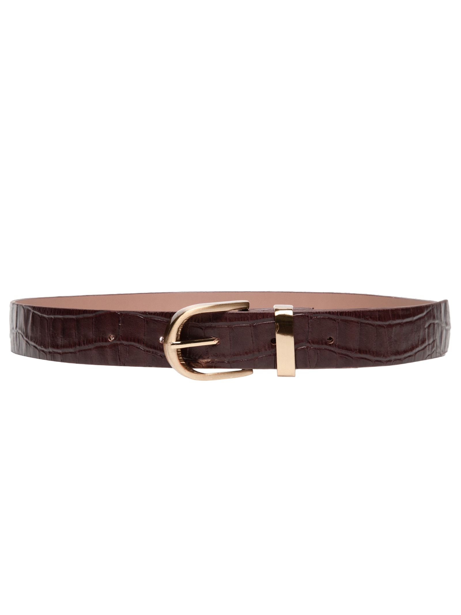 Cinto Feminino Médio Couro Croco Fivela Marrom Basiq