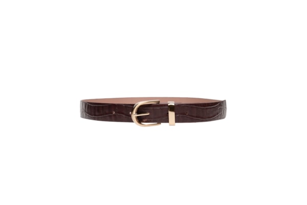 Cinto Feminino Médio Couro Croco Fivela - Marrom
