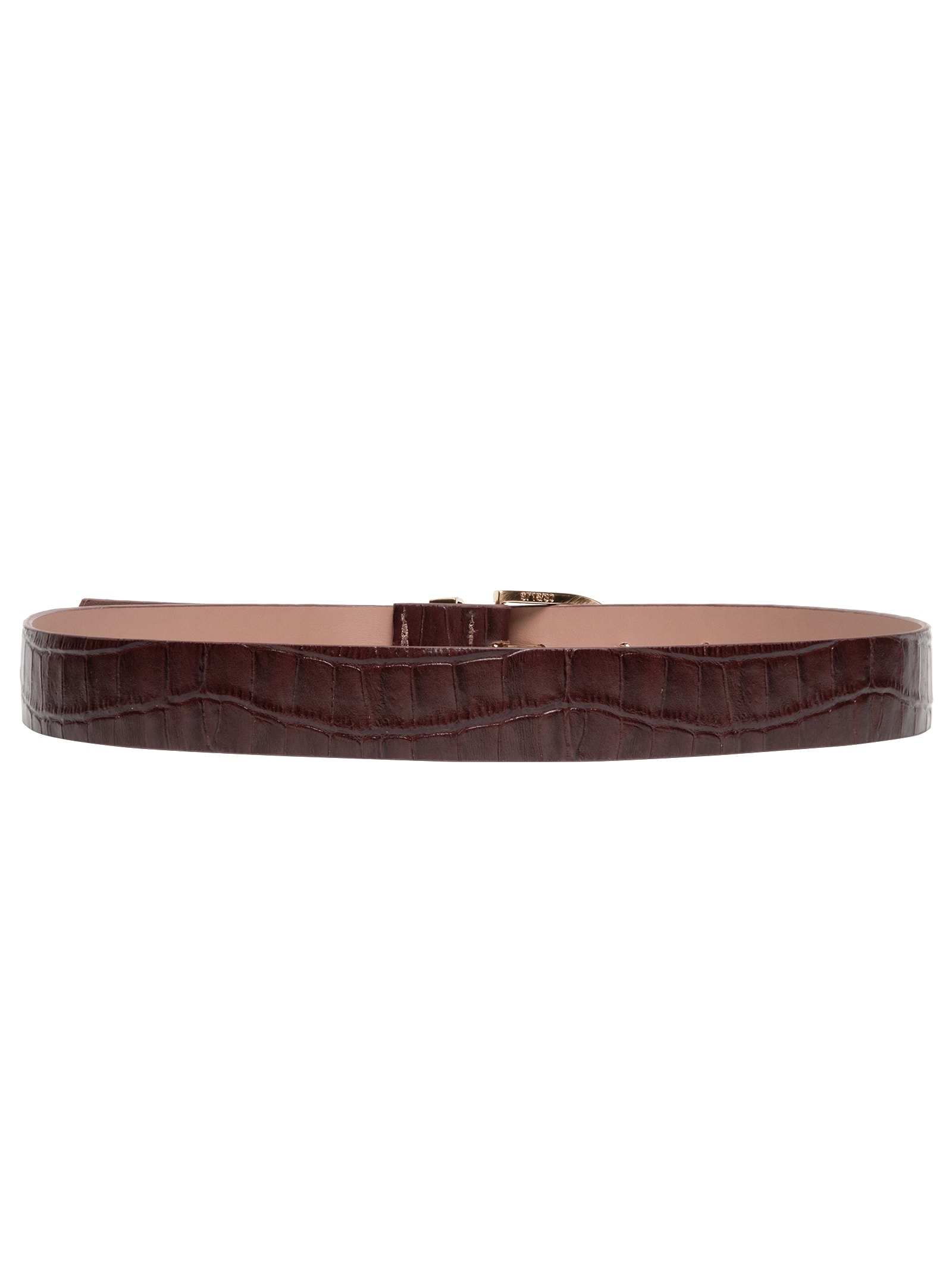 Cinto Feminino Médio Couro Croco Fivela Marrom Basiq