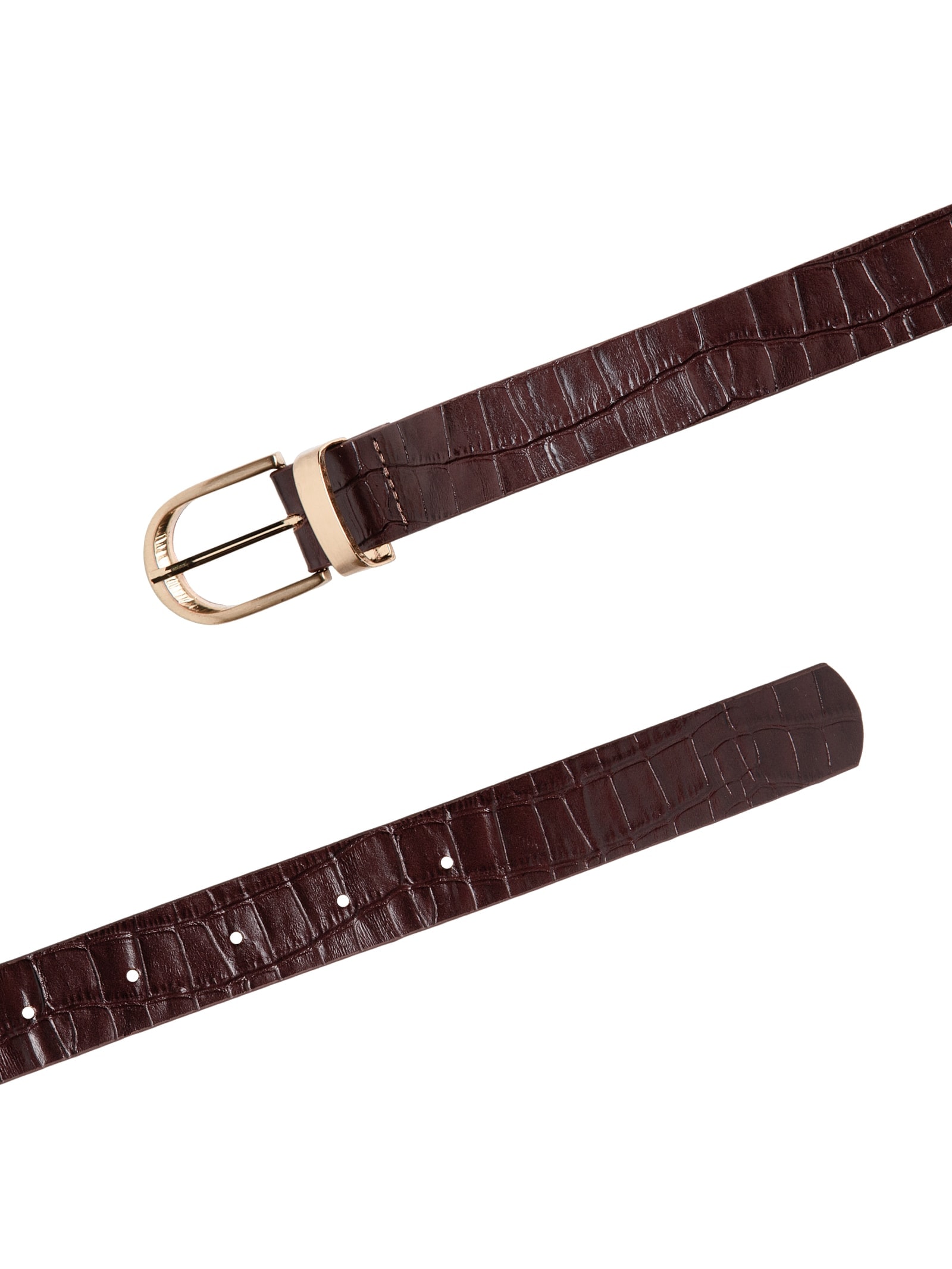Cinto Feminino Médio Couro Croco Fivela Marrom Basiq