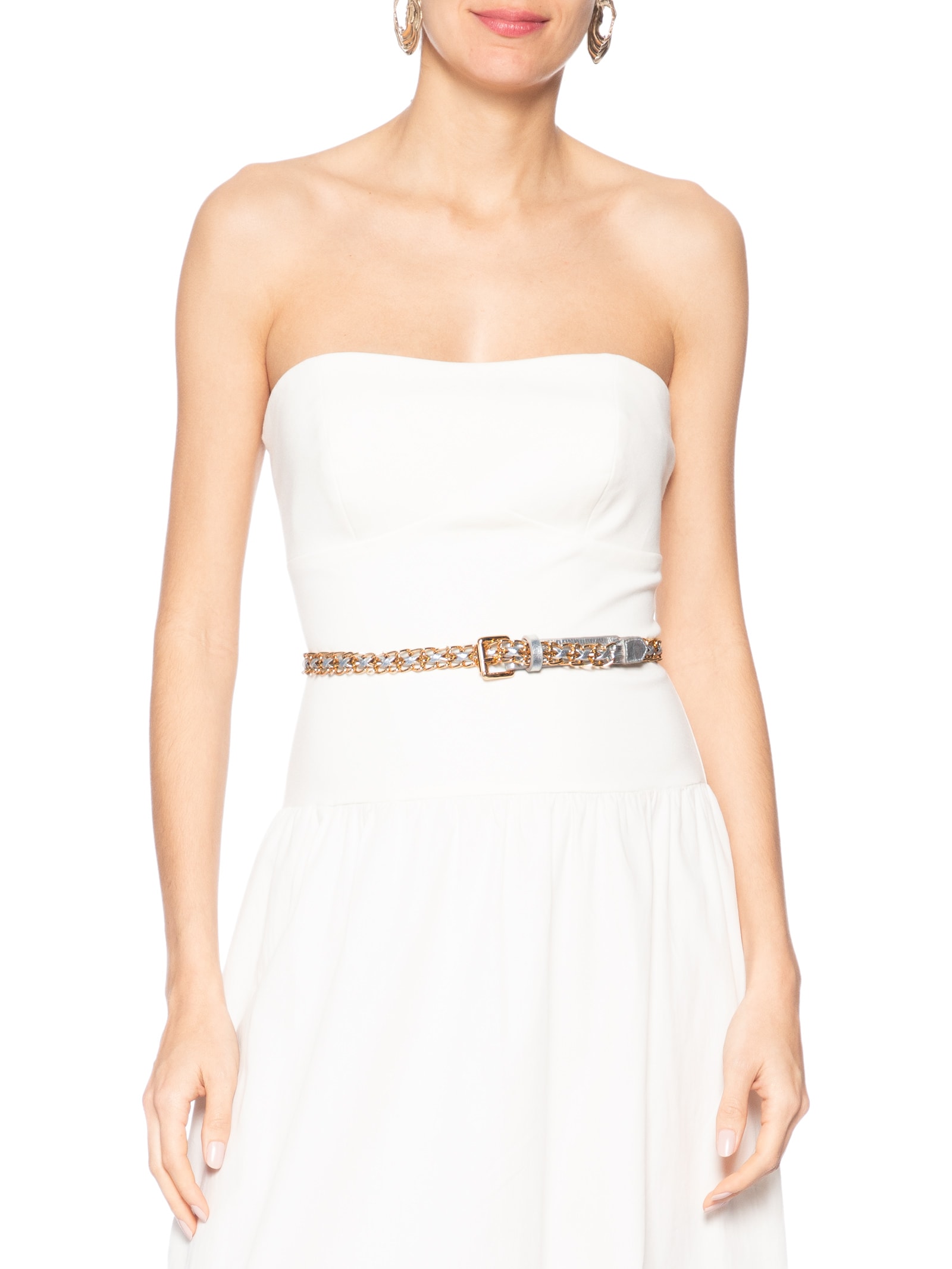 Cinto Feminino Metal Leather Prateado Luiza Barcelos