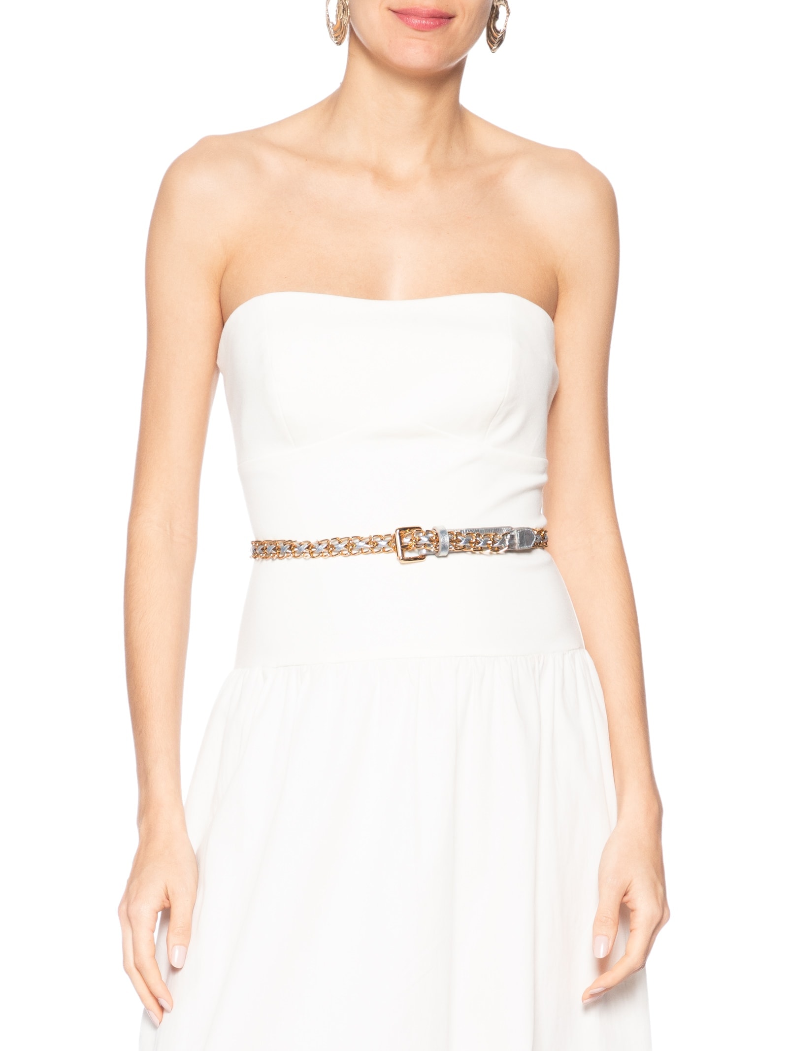 Cinto Feminino Metal Leather Prateado Luiza Barcelos