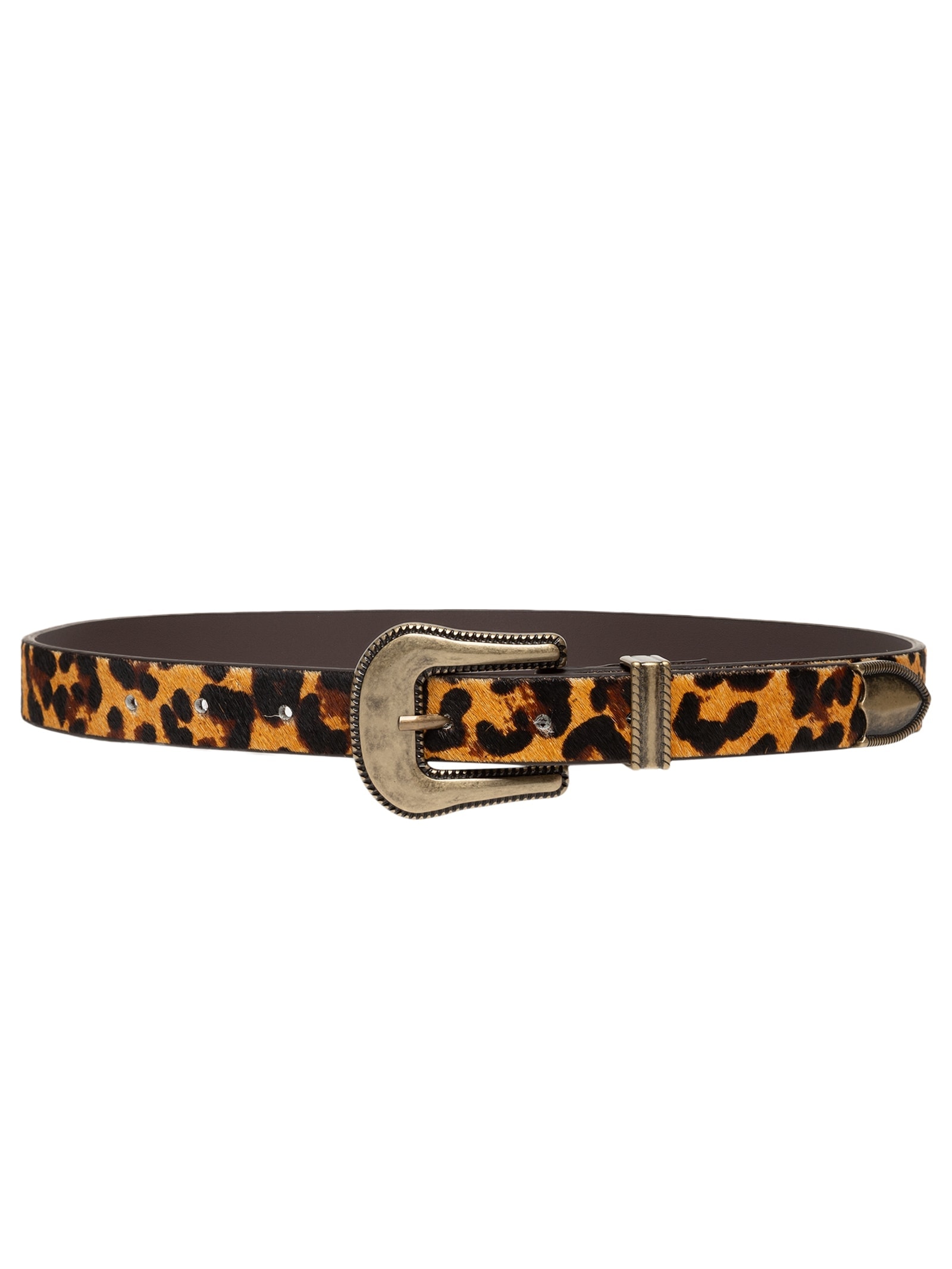 Cinto Feminino Onça Print Caramelo Enfeites Ouro Velho Claro Animal Print Luiza Barcelos