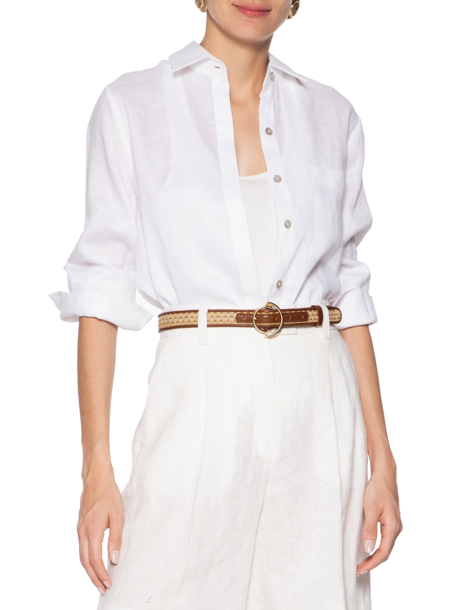 Cinto Feminino Palha Sextavada Couro Fino Fivela Assimétrica Marrom Arezzo