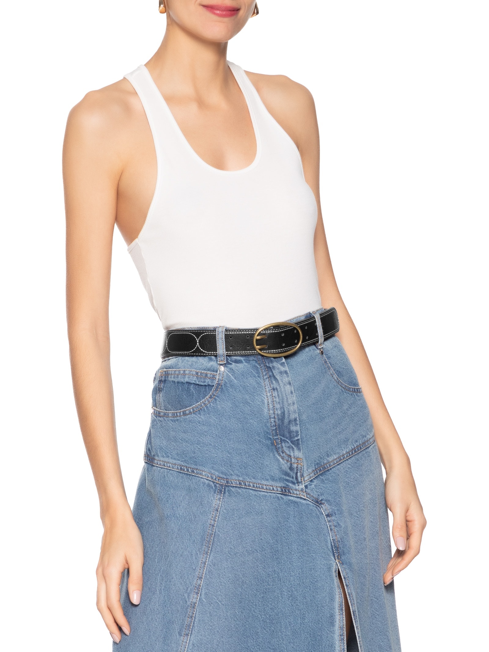 Cinto Feminino Pespontado Fivela  Metálica Preto Basiq