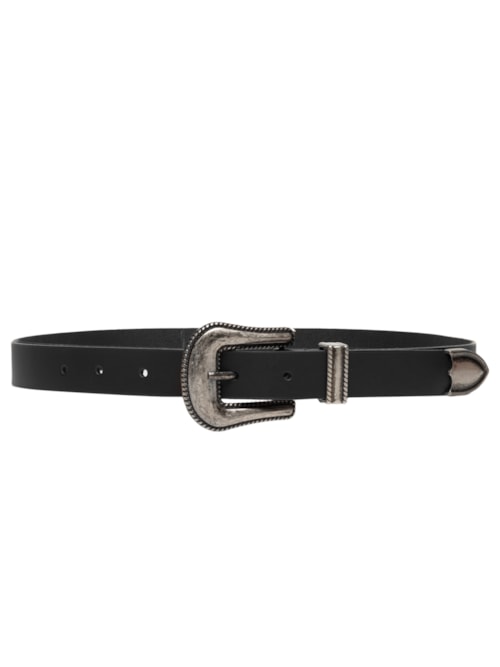 Cinto Feminino Soleta Enfeites Prata Velho – Preto