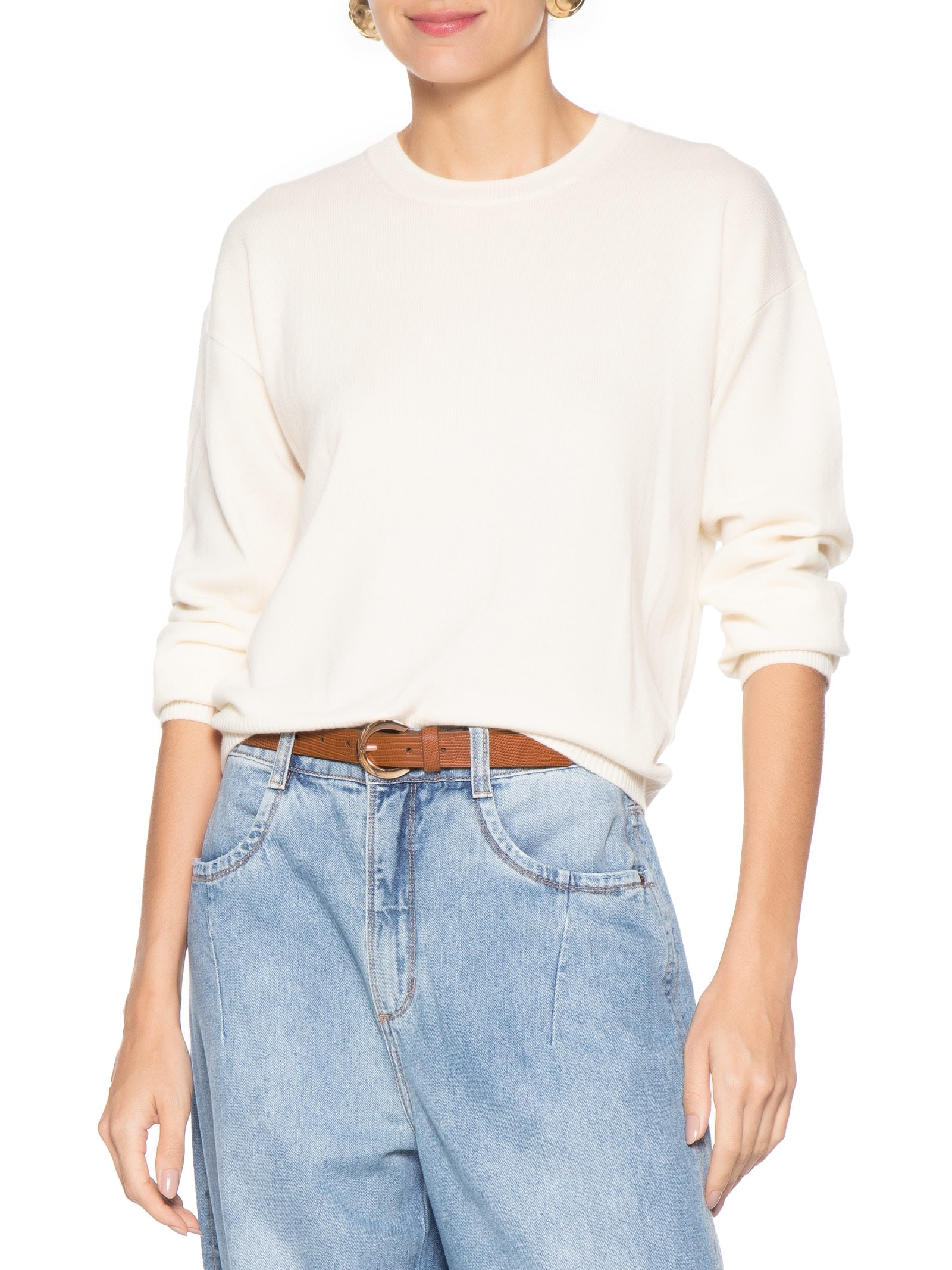 Cinto Feminino Texturizado Com Fivela Redonda Bege Basiq