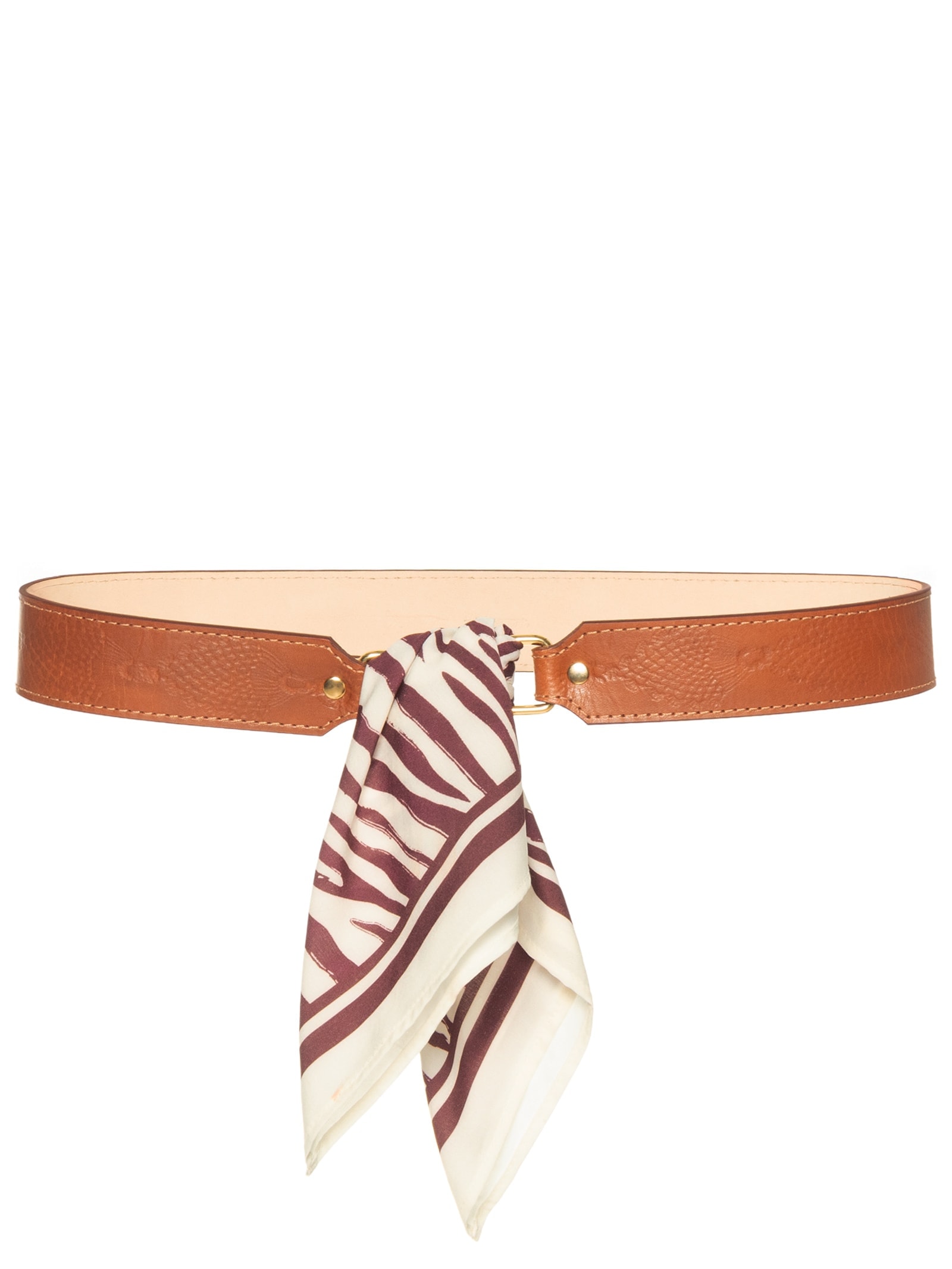 Cinto Feminino Texturizado Em Couro + 2 Lenços Marrom '2Essential