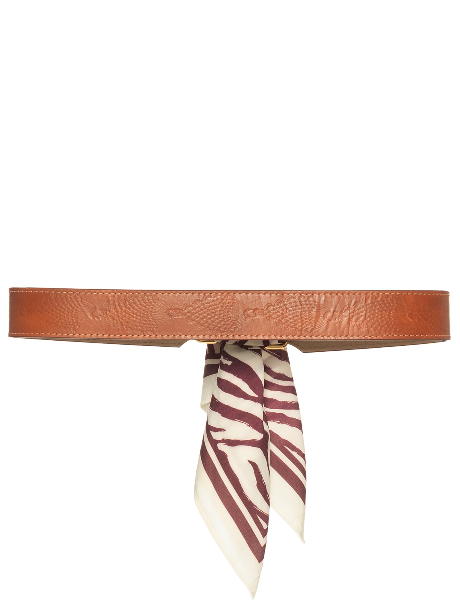Cinto Feminino Texturizado Em Couro + 2 Lenços Marrom '2Essential