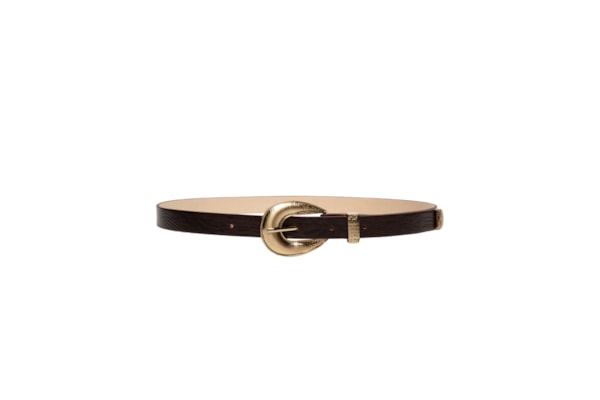 Cinto Feminino Texturizado Em Couro Com Fivela Maxi - Marrom