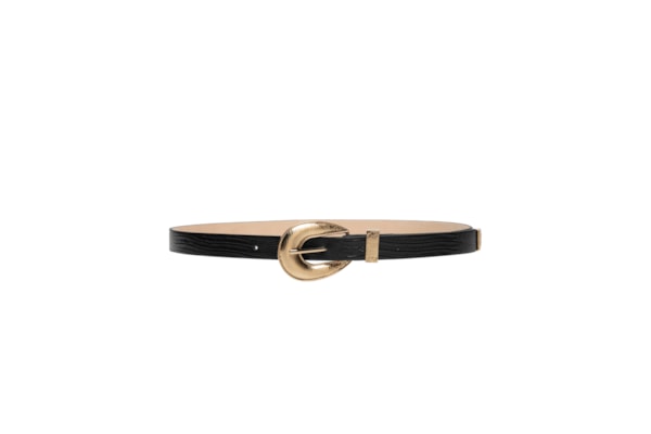 Cinto Feminino Texturizado Em Couro Com Fivela Maxi - Preto