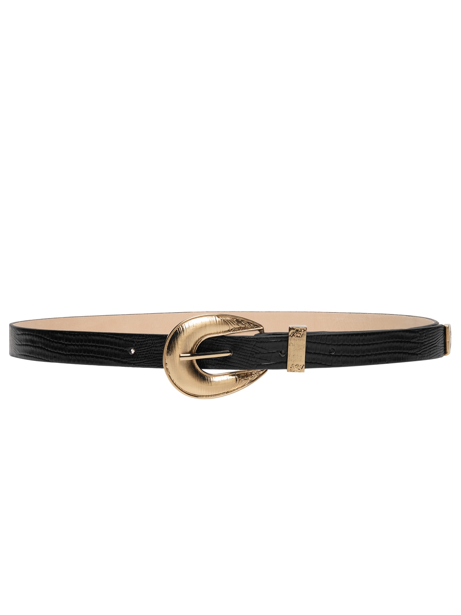 Cinto Feminino Texturizado Em Couro Com Fivela Maxi Preto Market 33
