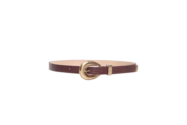Cinto Feminino Texturizado Em Couro Com Fivela Maxi - Vermelho