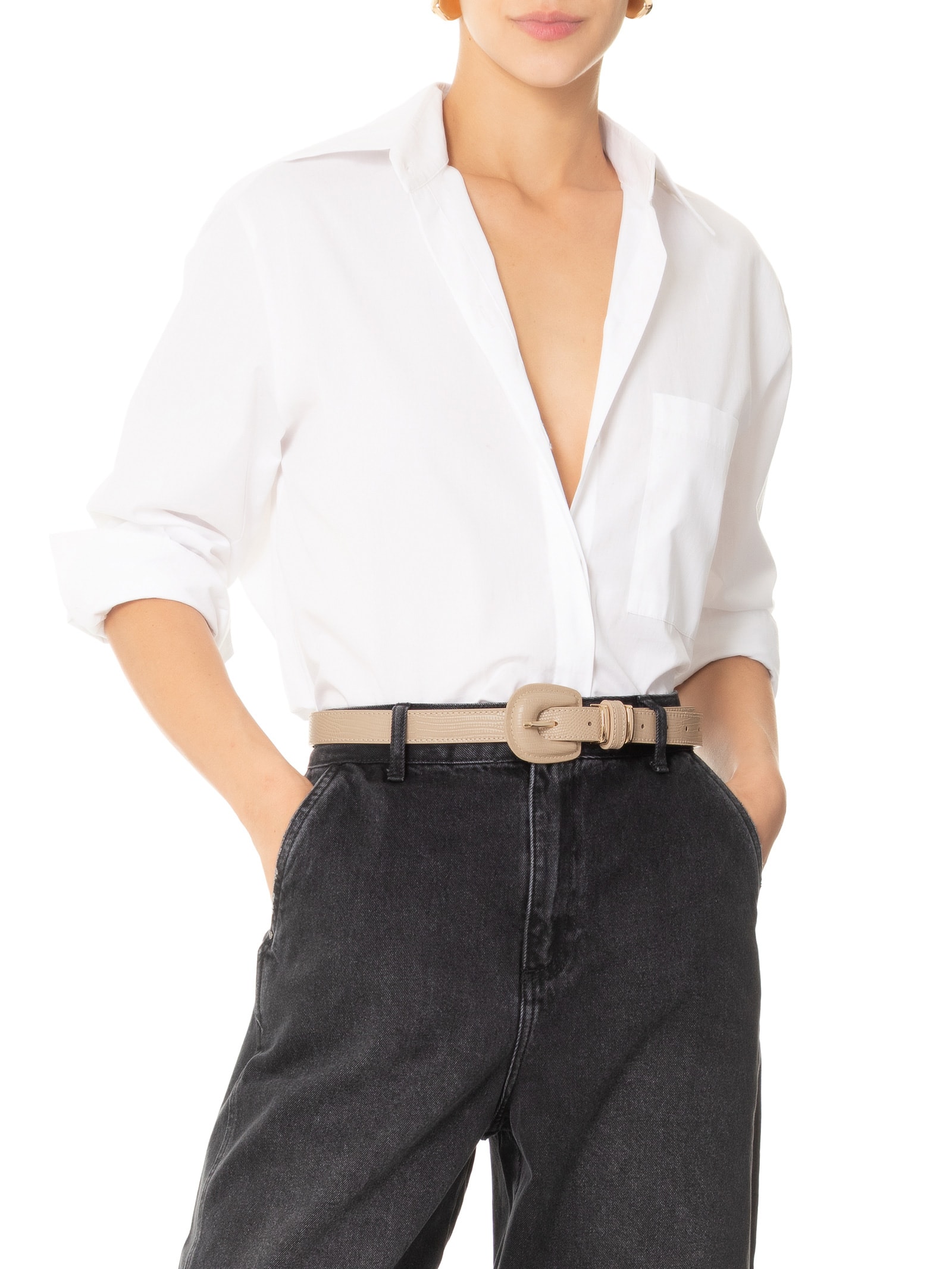 Cinto Feminino Texturizado Fivela Encapada Bege Basiq