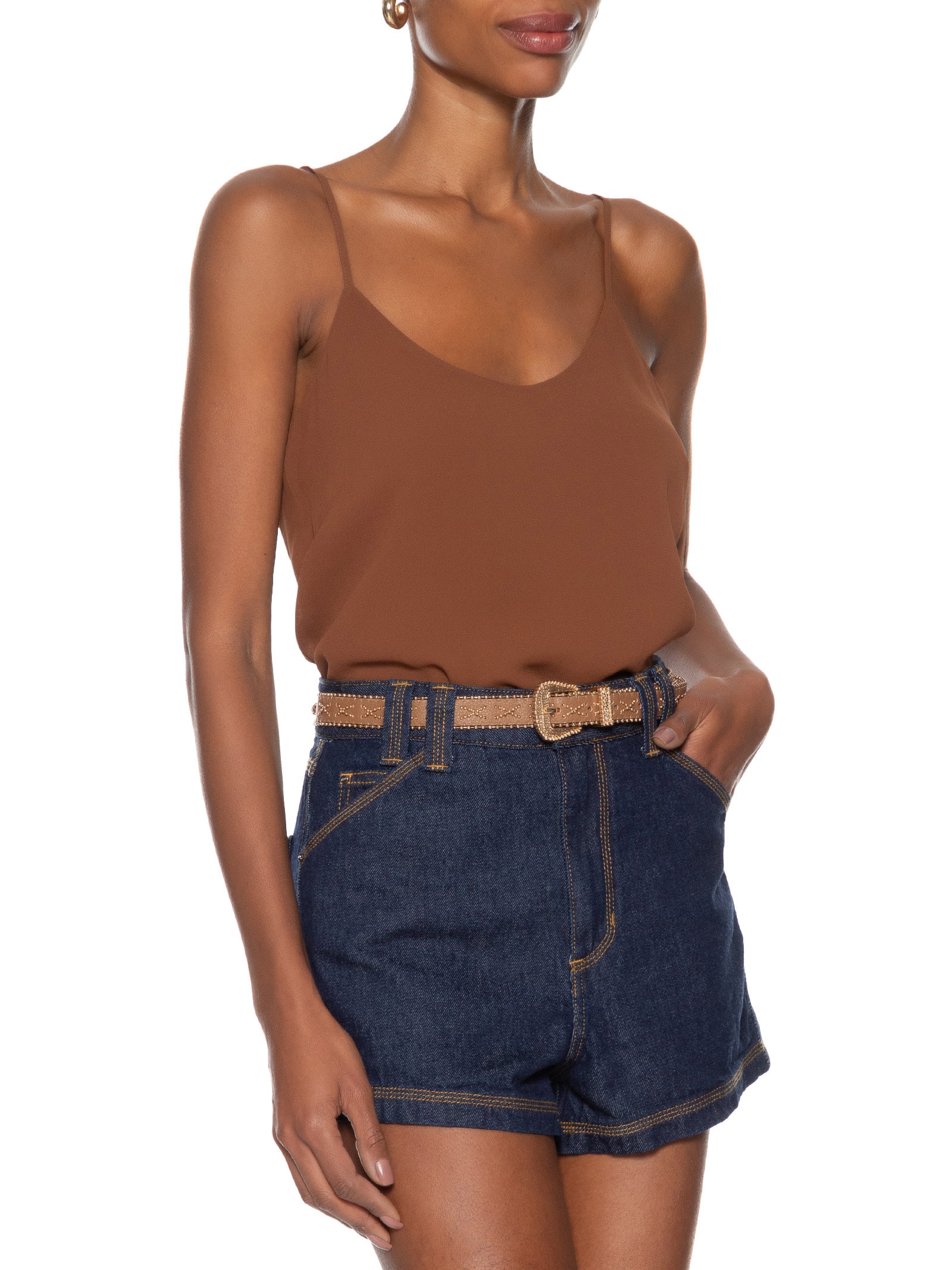 Cinto Feminino Trabalhado Com Tachinhas Marrom  Market 33