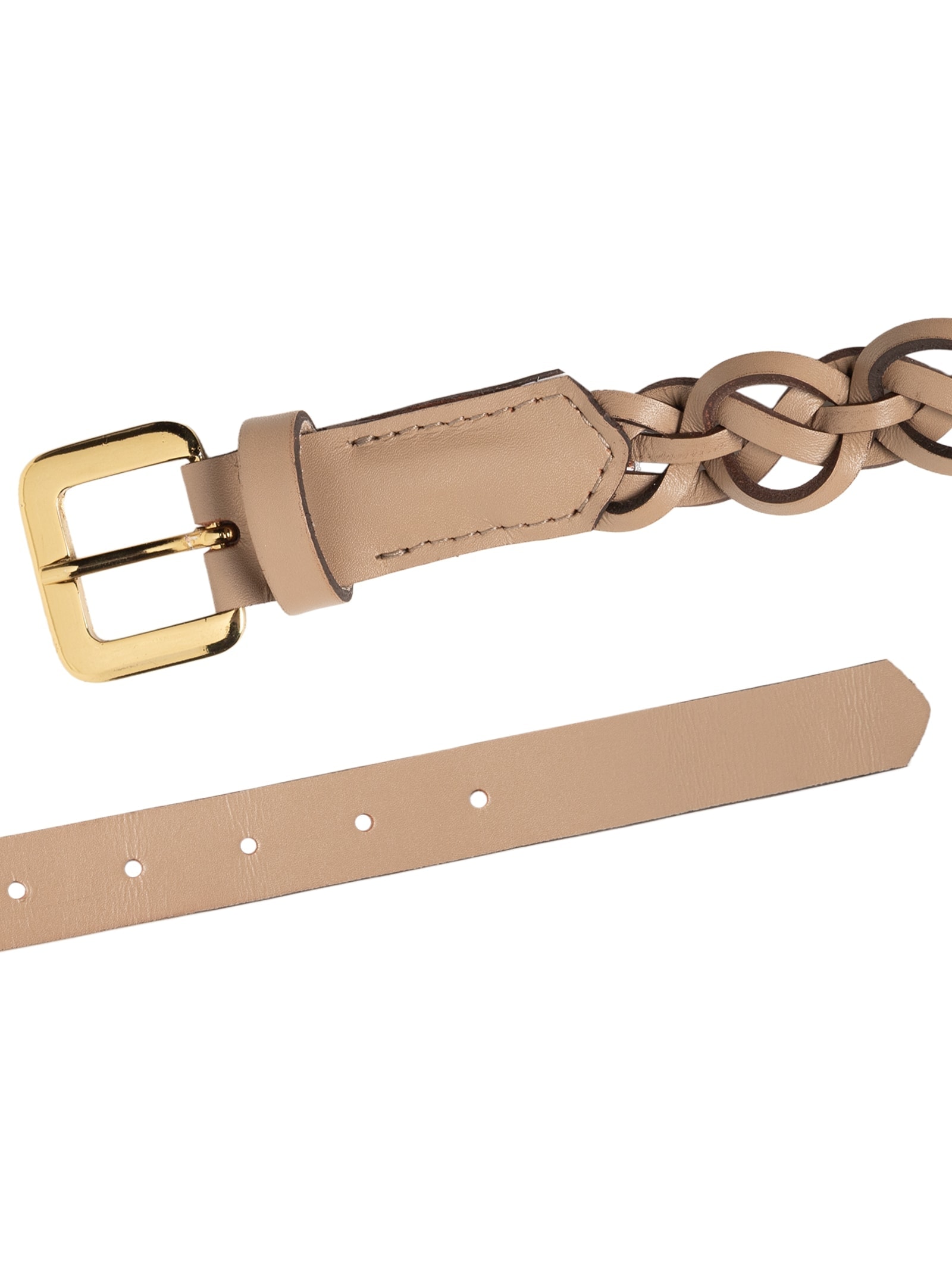 Cinto Feminino Trançado Com Fivela Quadrada Em Couro Bege '2Essential