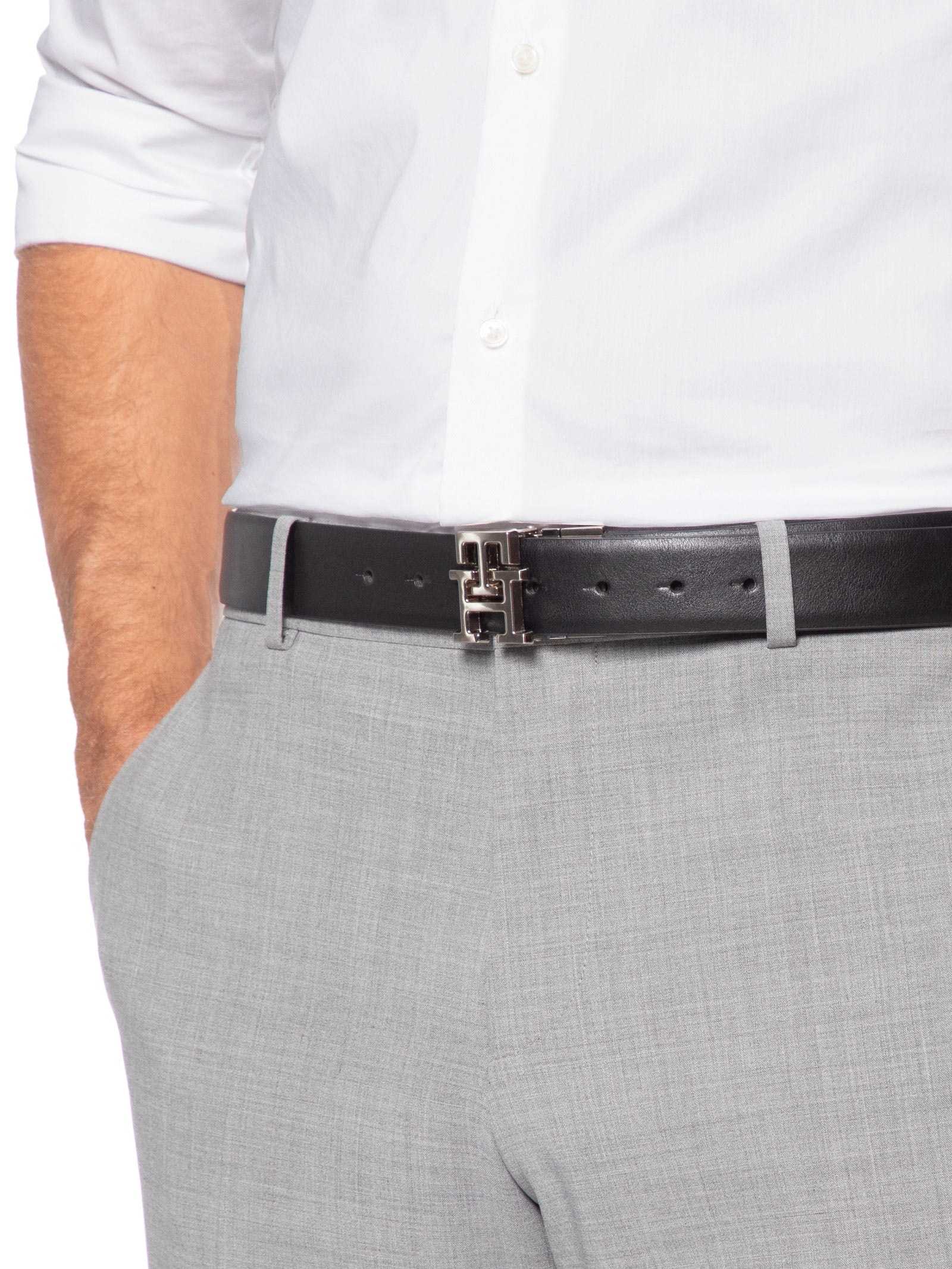 Cinto Masculino 4-em-1 Reversível Boxed em Couro Preto Tommy Hilfiger