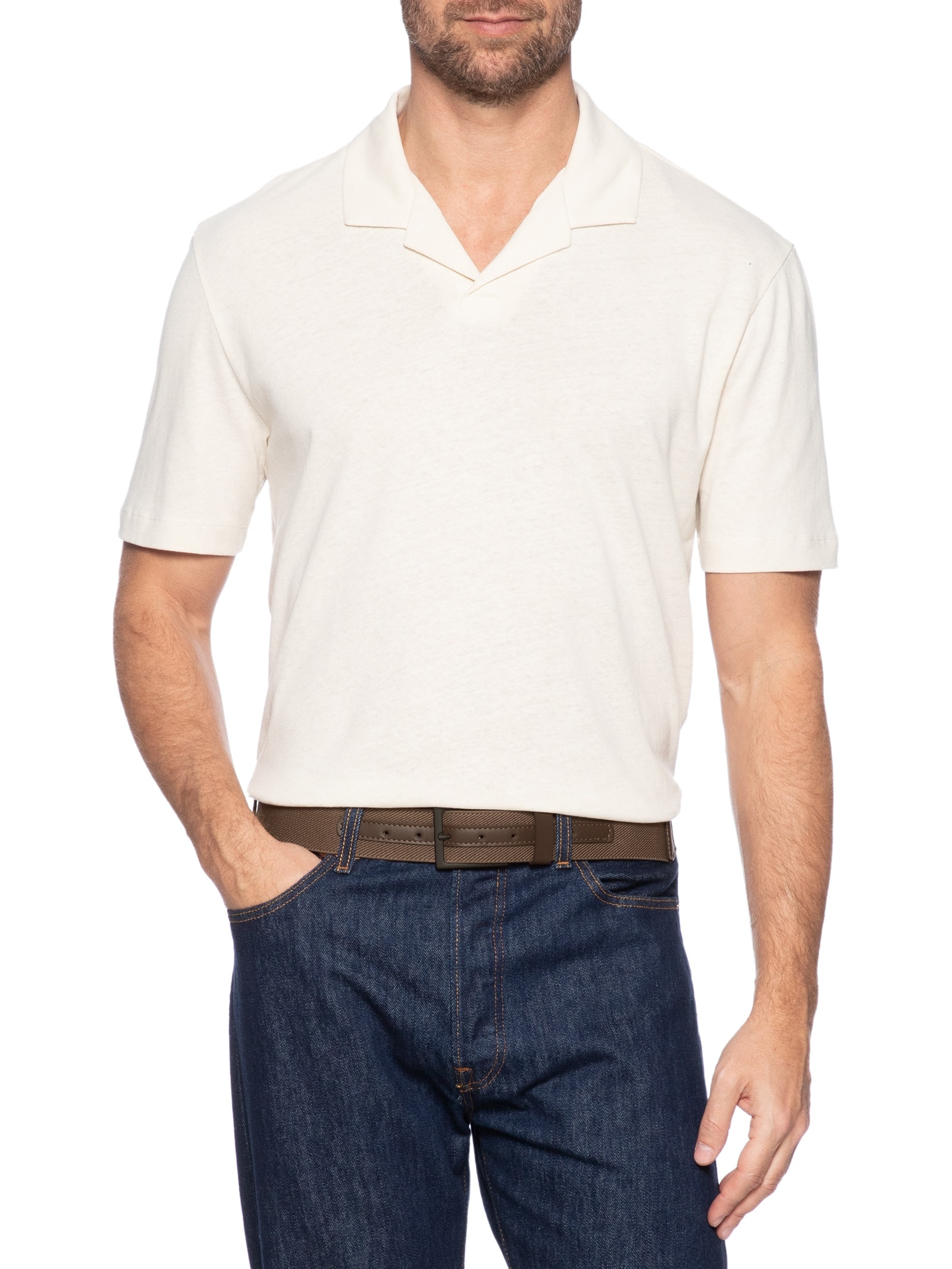 Cinto Masculino Casual Em Couro Legítimo Bege '2 Essential