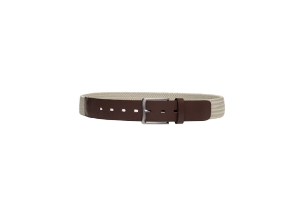 Cinto Masculino Casual Em Tecido Com Fivela Em Couro – Bege