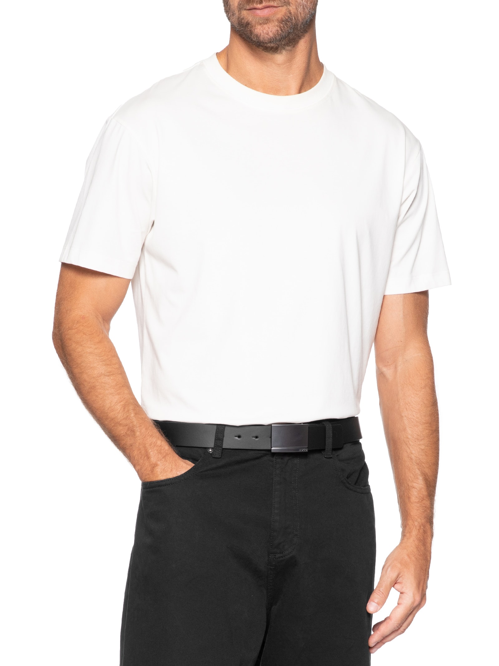 Cinto Médio Masculino Couro Gannon Soft Preto Hugo