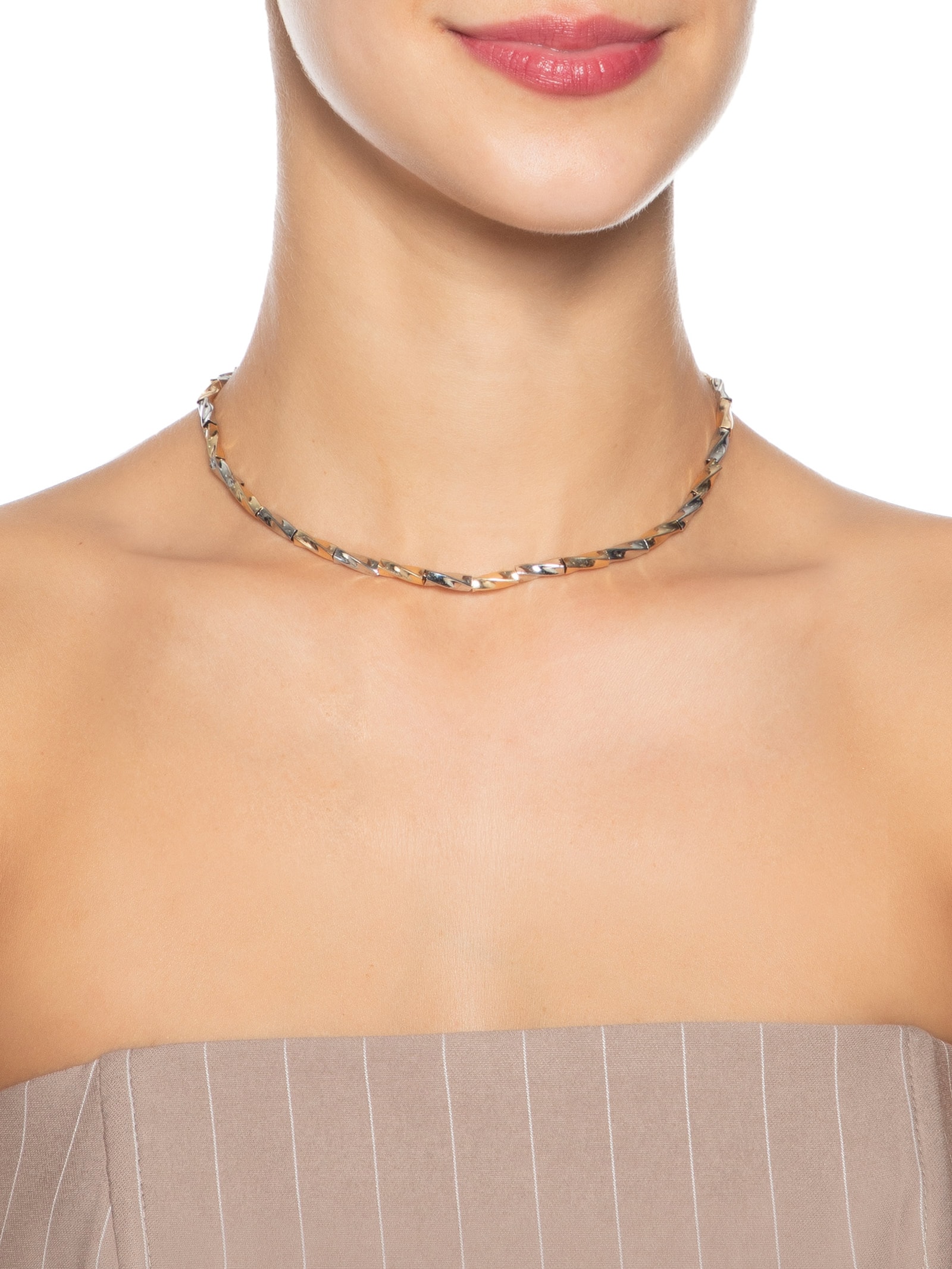 Colar Feminino Bicolor Dourado Market 33