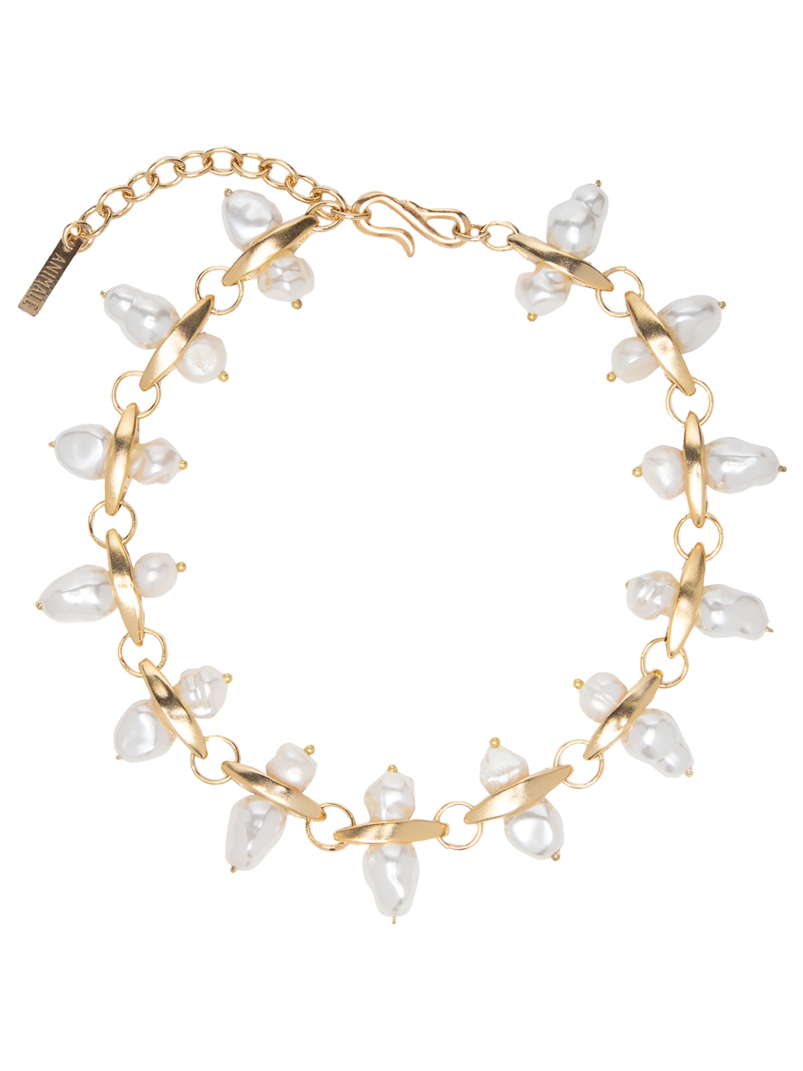 Colar Feminino Choker de Pérolas Dourado Animale