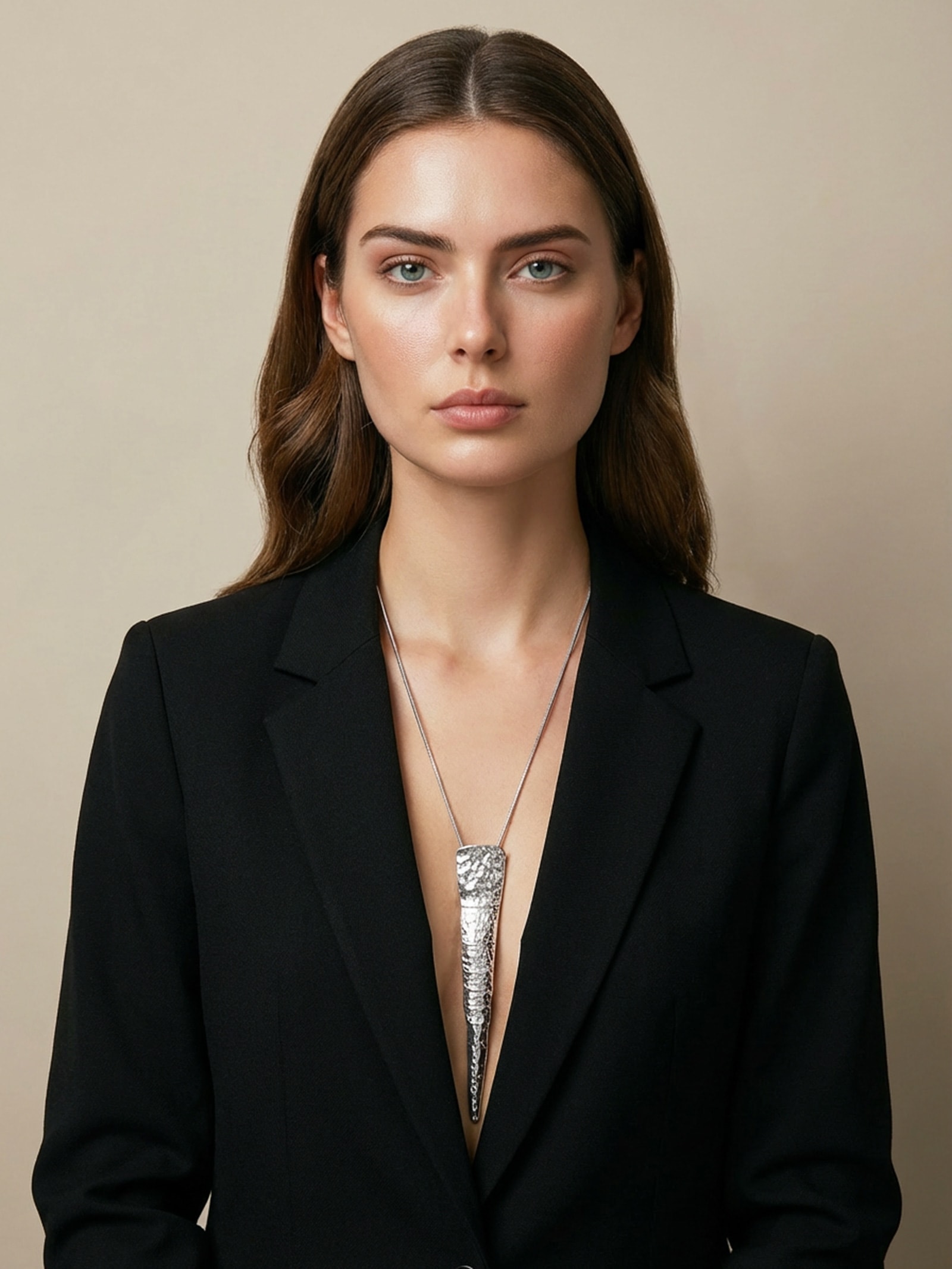 Colar Feminino Com Pingente Texturizado Prateado Market 33