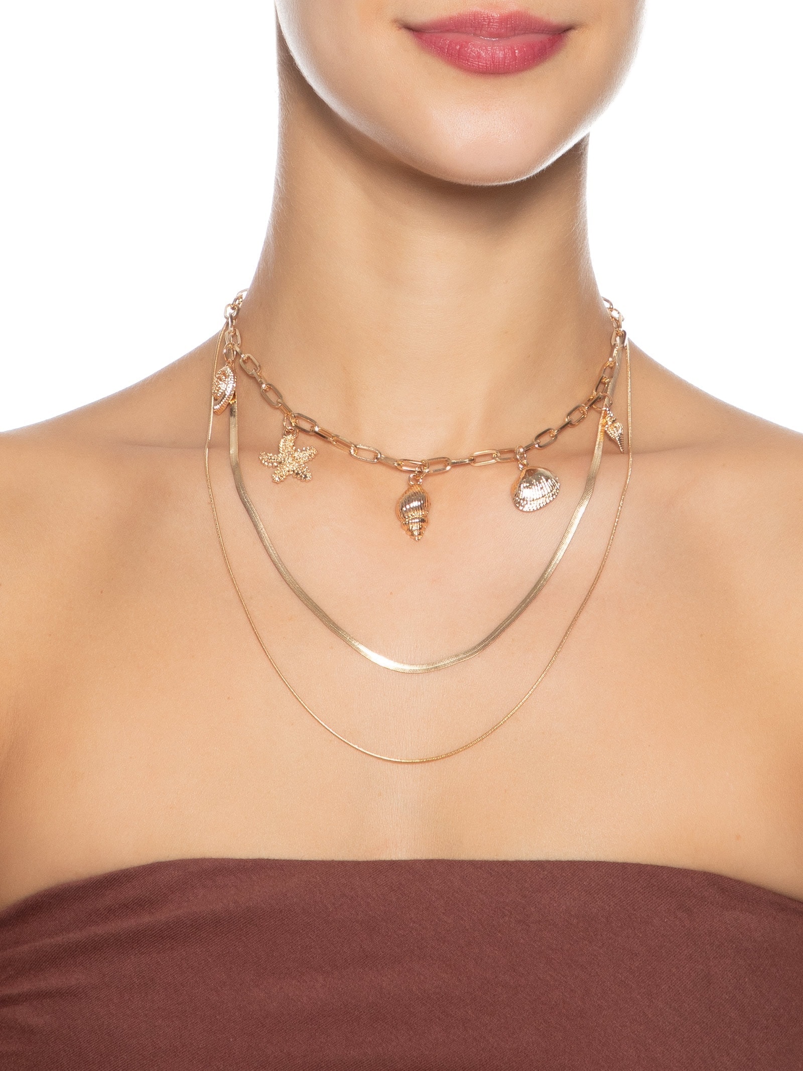 Colar Feminino Conchas Dourado Market 33