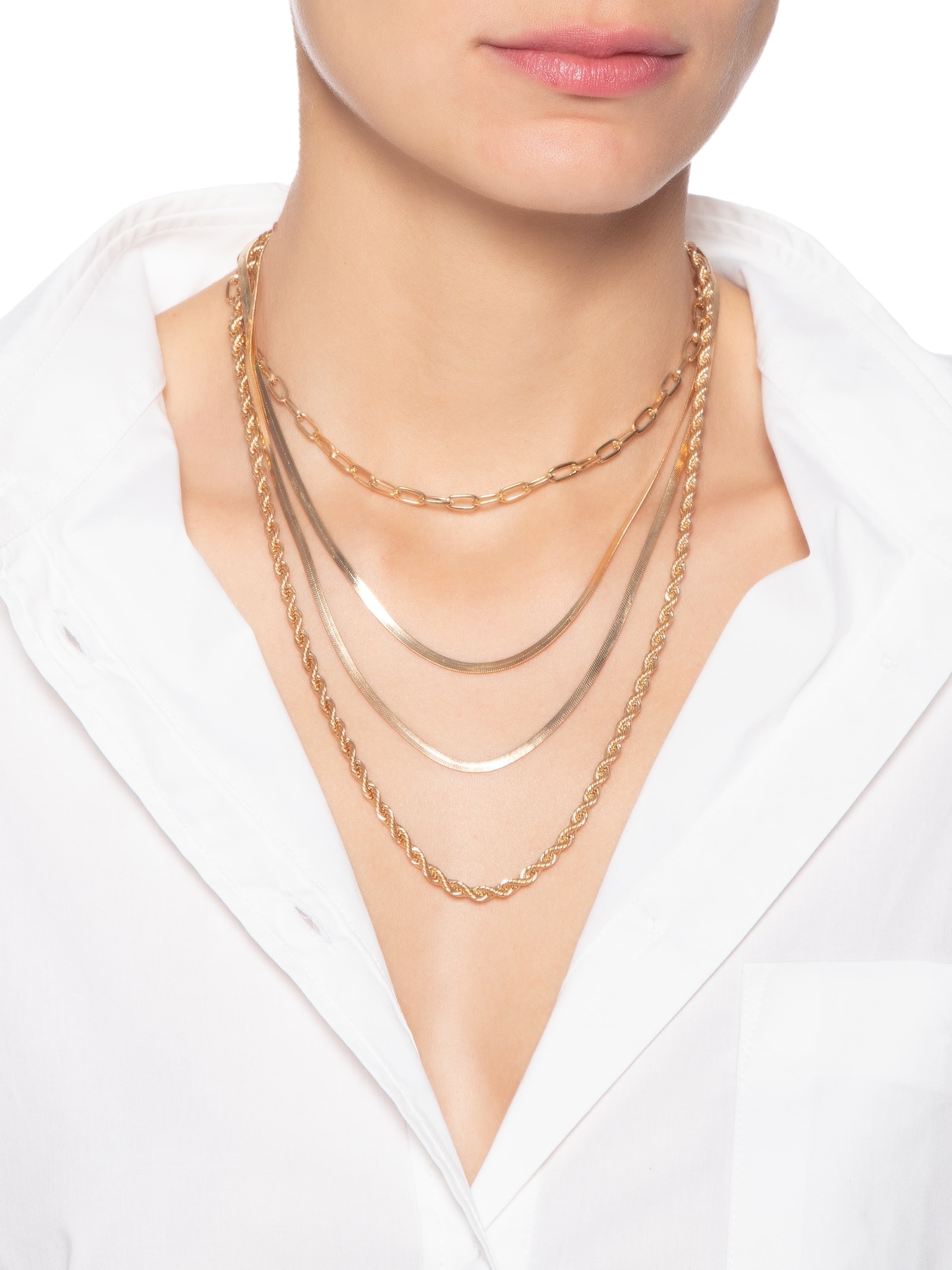 Colar Feminino Correntes Sobrepostas Dourado Basiq