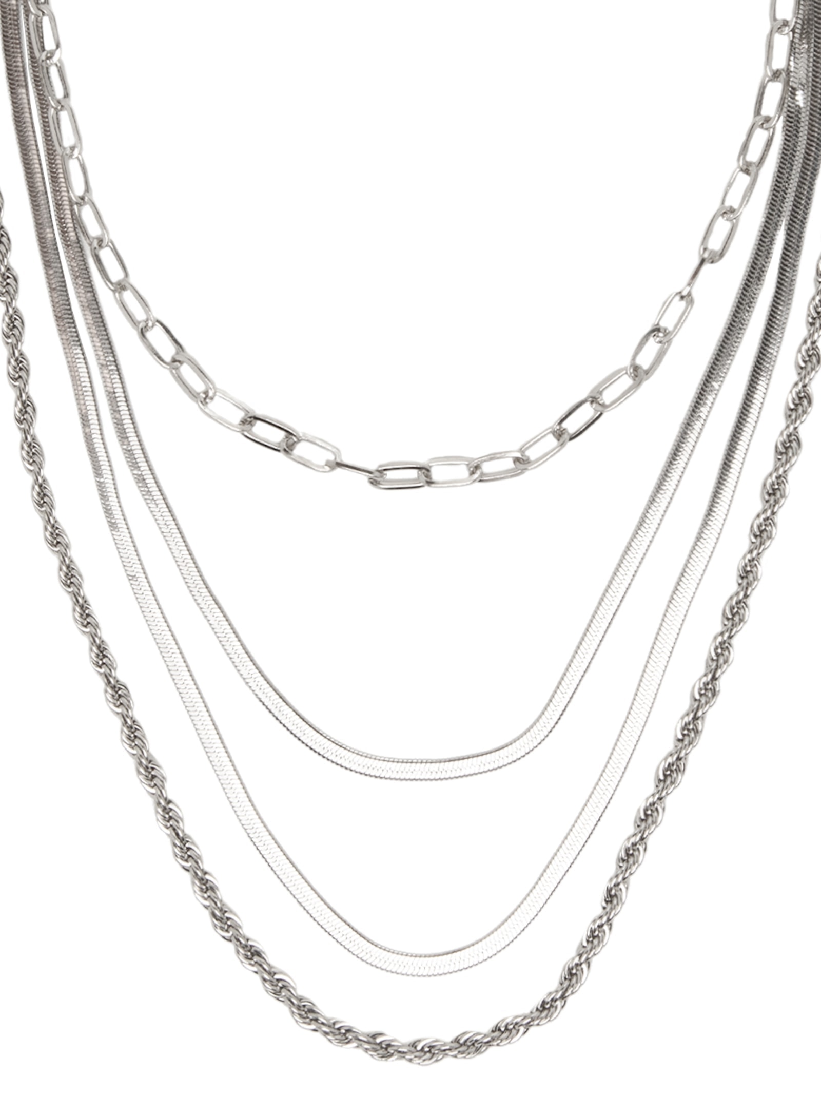 Colar Feminino Correntes Sobrepostas Prateado Basiq