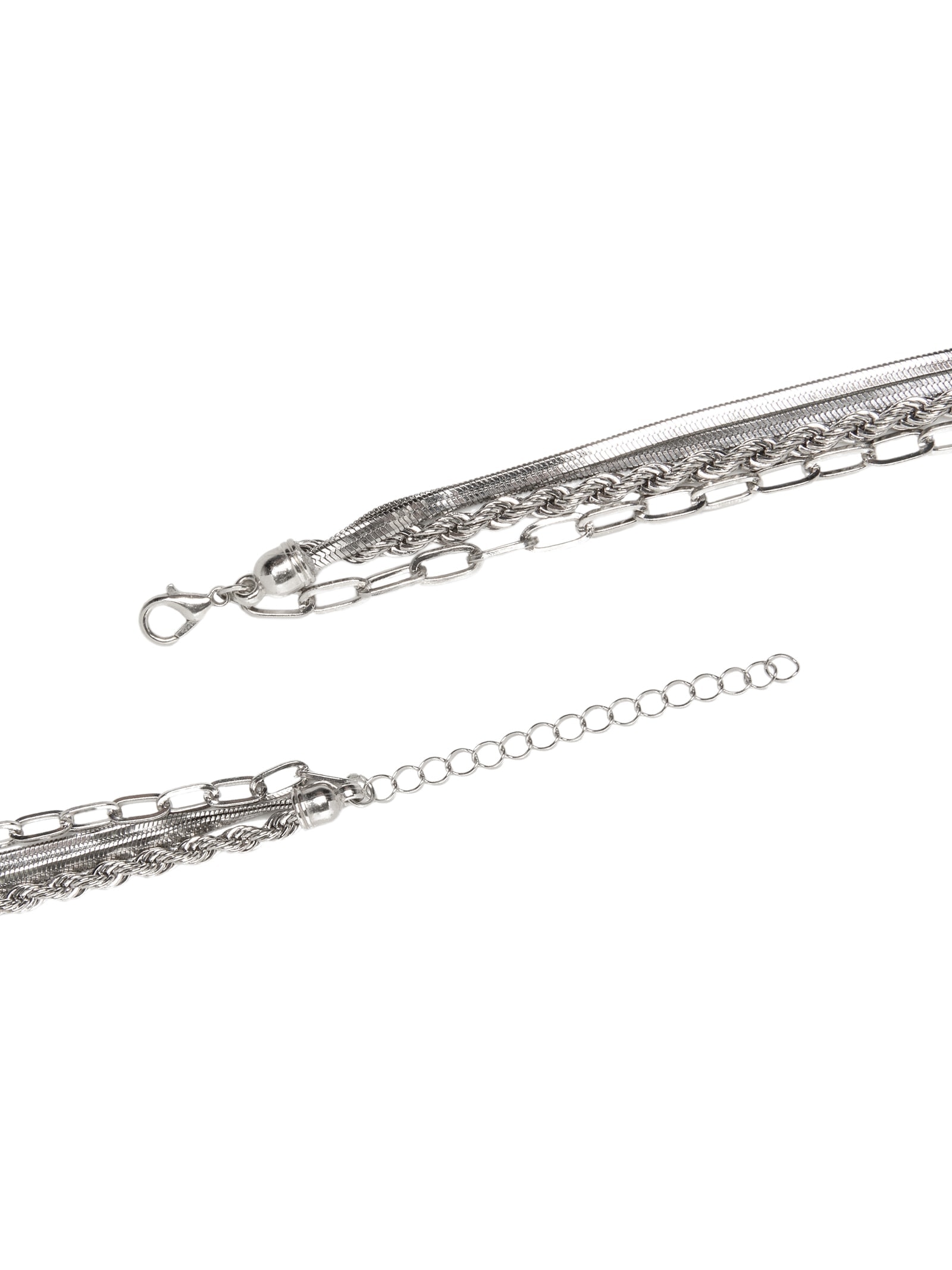 Colar Feminino Correntes Sobrepostas Prateado Basiq