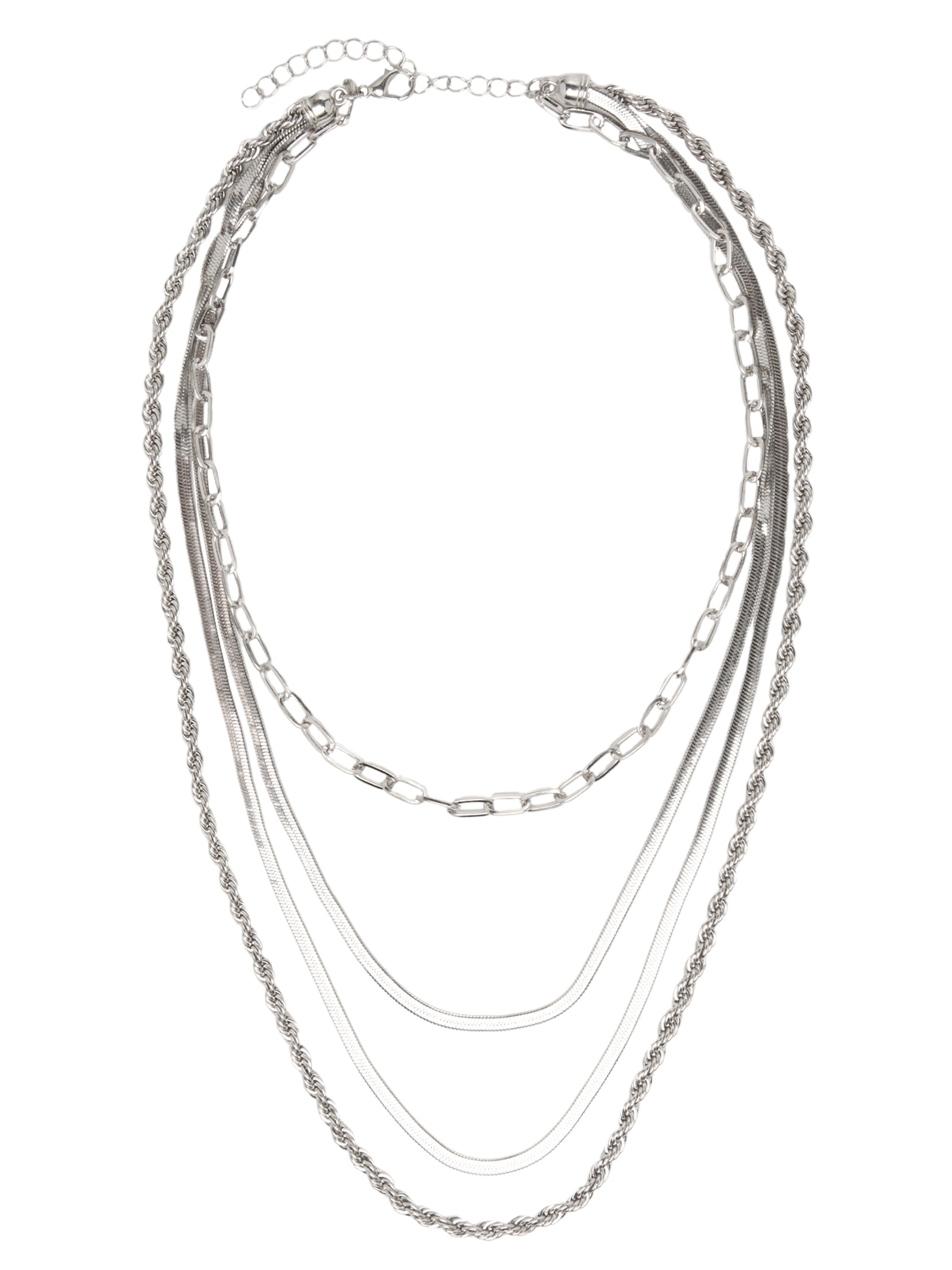 Colar Feminino Correntes Sobrepostas Prateado Basiq