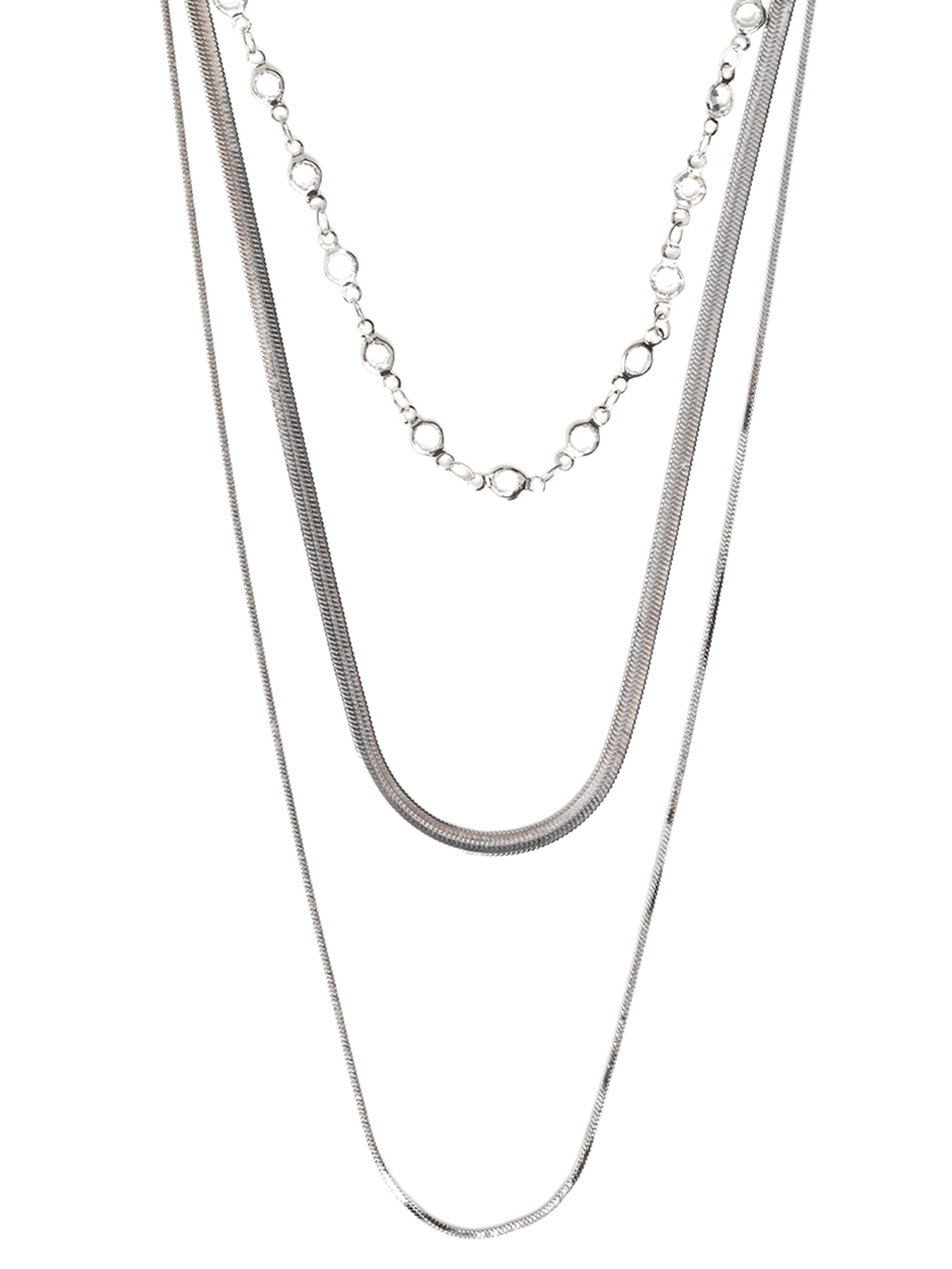 Colar Feminino Correntes Sobrepostas Prateado Basiq