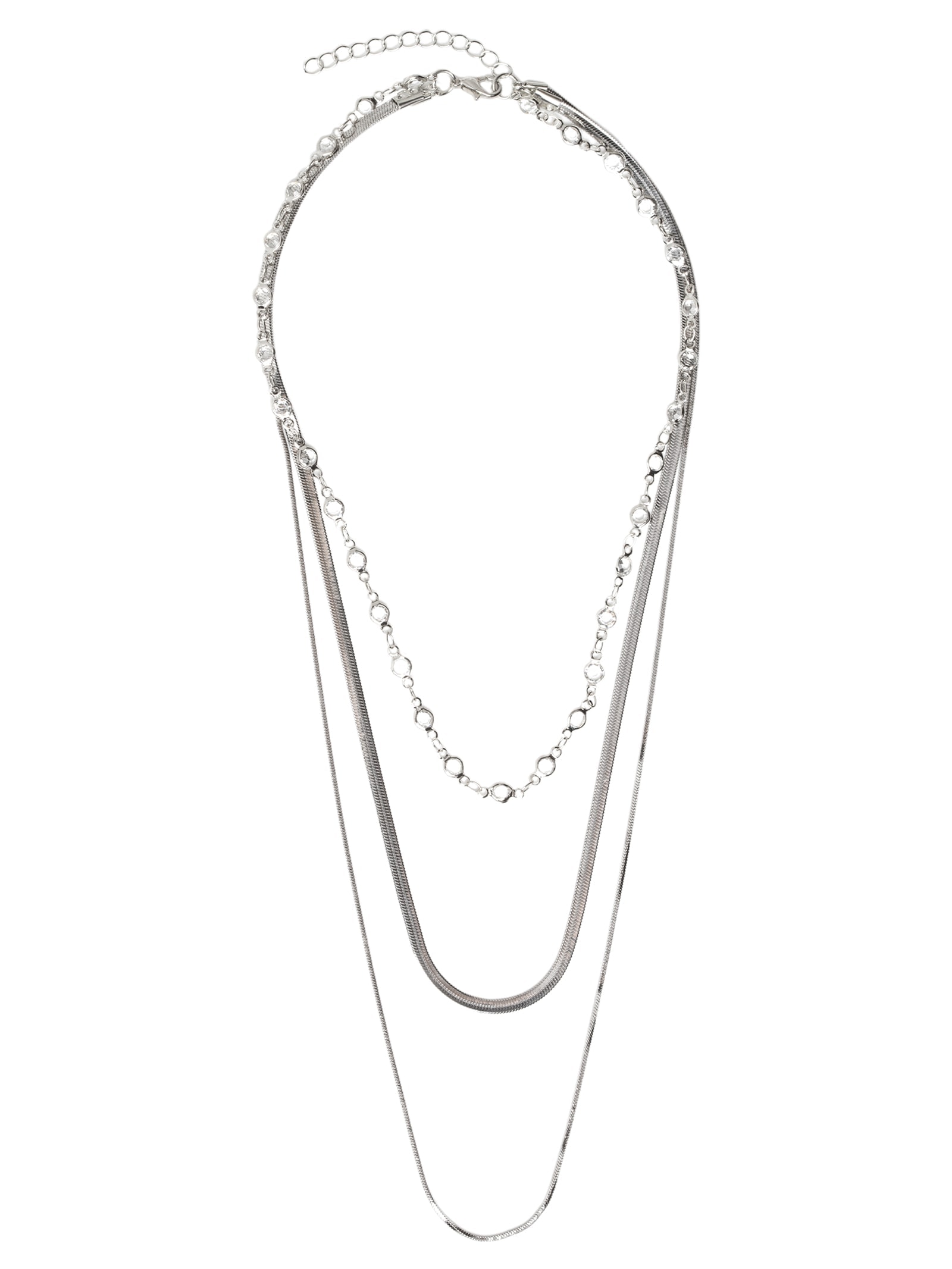 Colar Feminino Correntes Sobrepostas Prateado Basiq