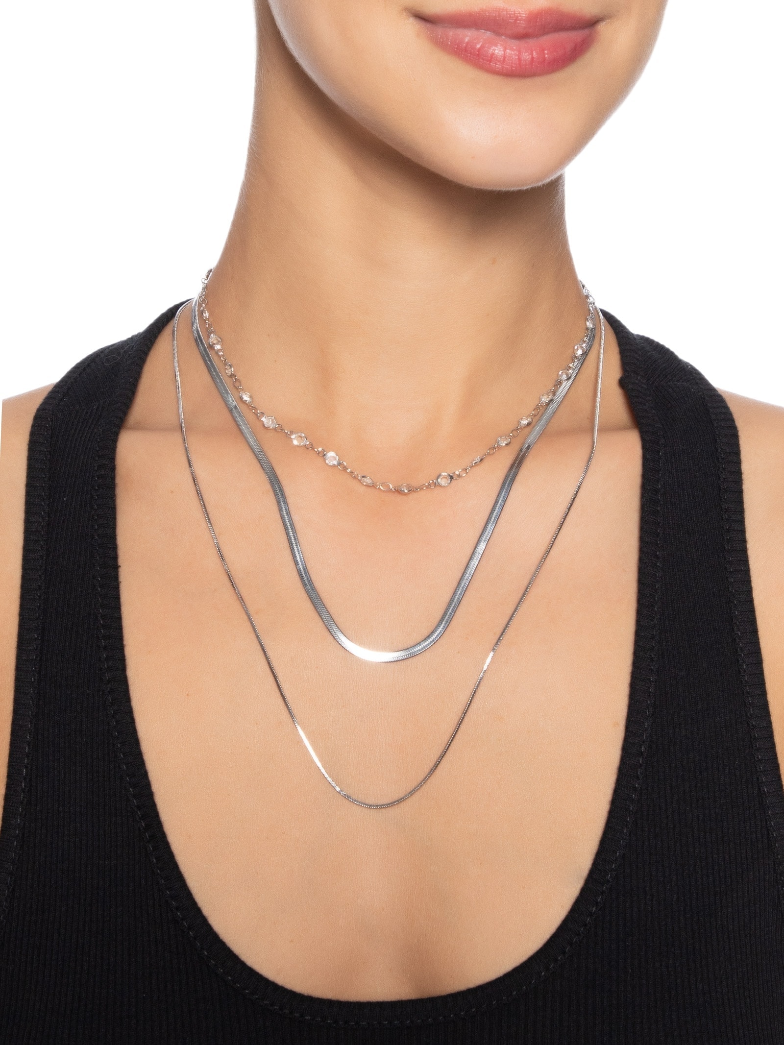 Colar Feminino Correntes Sobrepostas Prateado Basiq