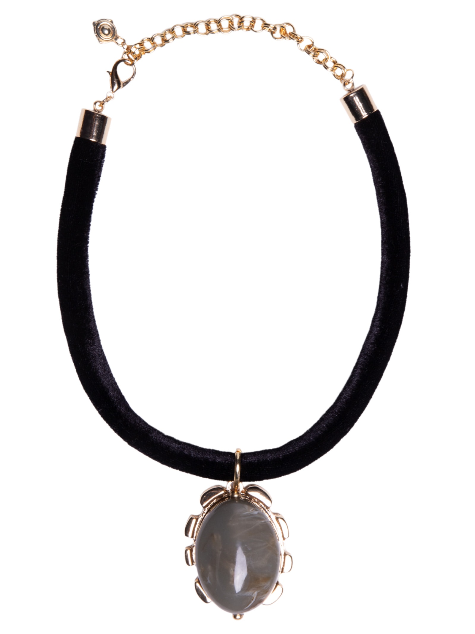 Colar Feminino Em Veludo Com Pingente Cinza '2Essential