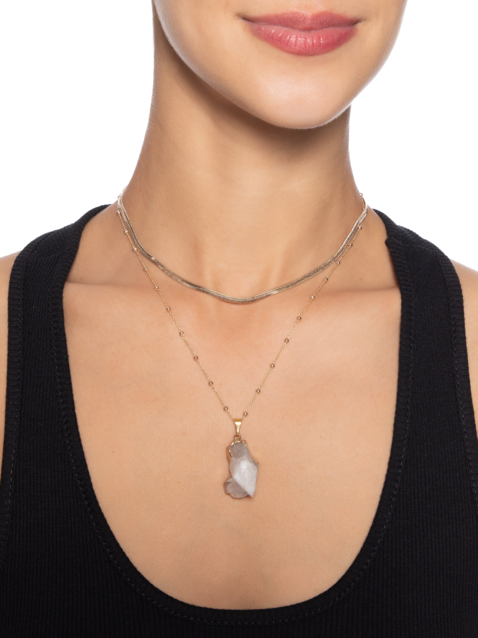 Colar Feminino Folheado Sobreposto Com Pingente Dourado Basiq