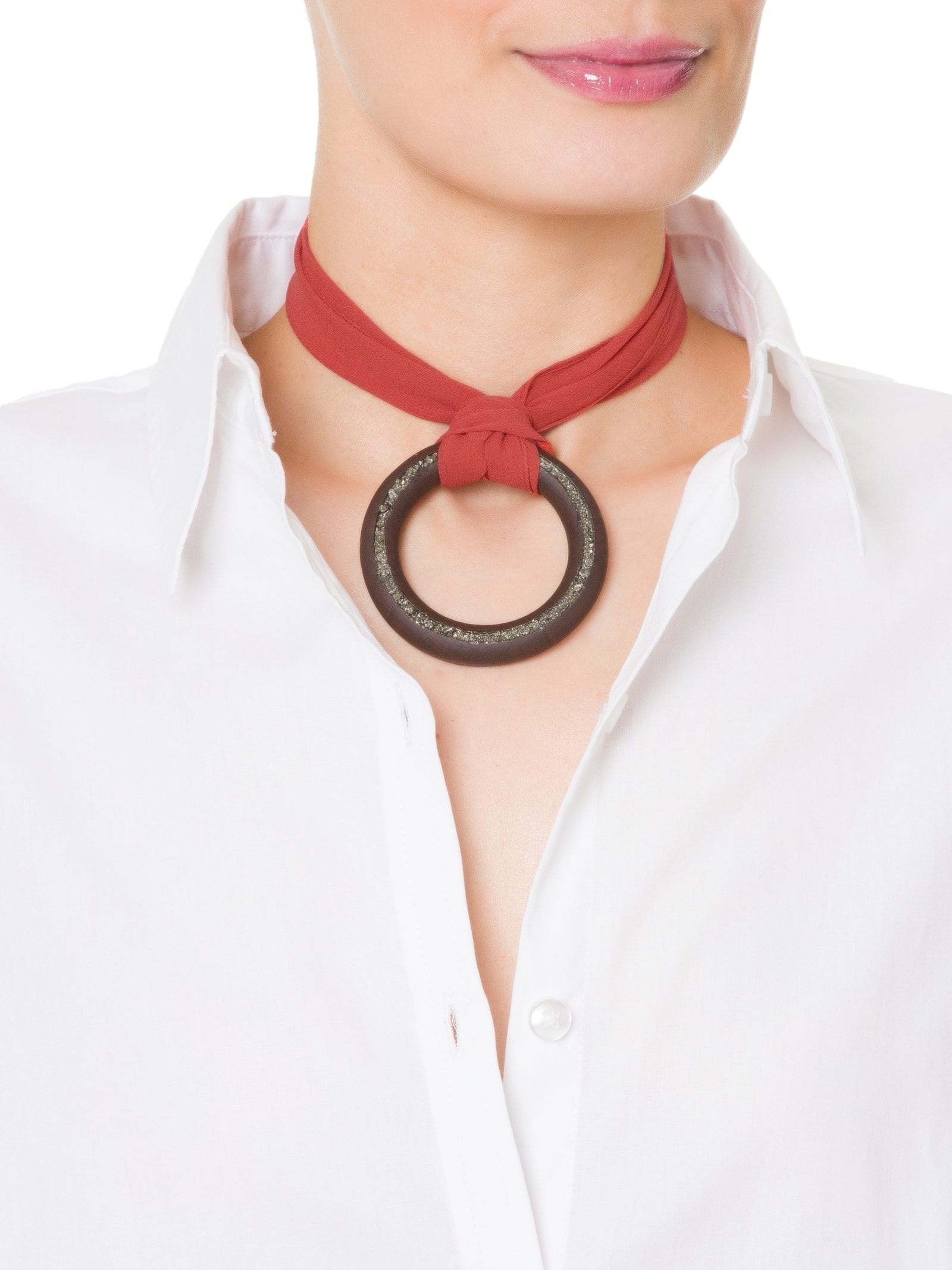 Colar Feminino Lenço De Seda Com Argola Resina Laranja '2Essential