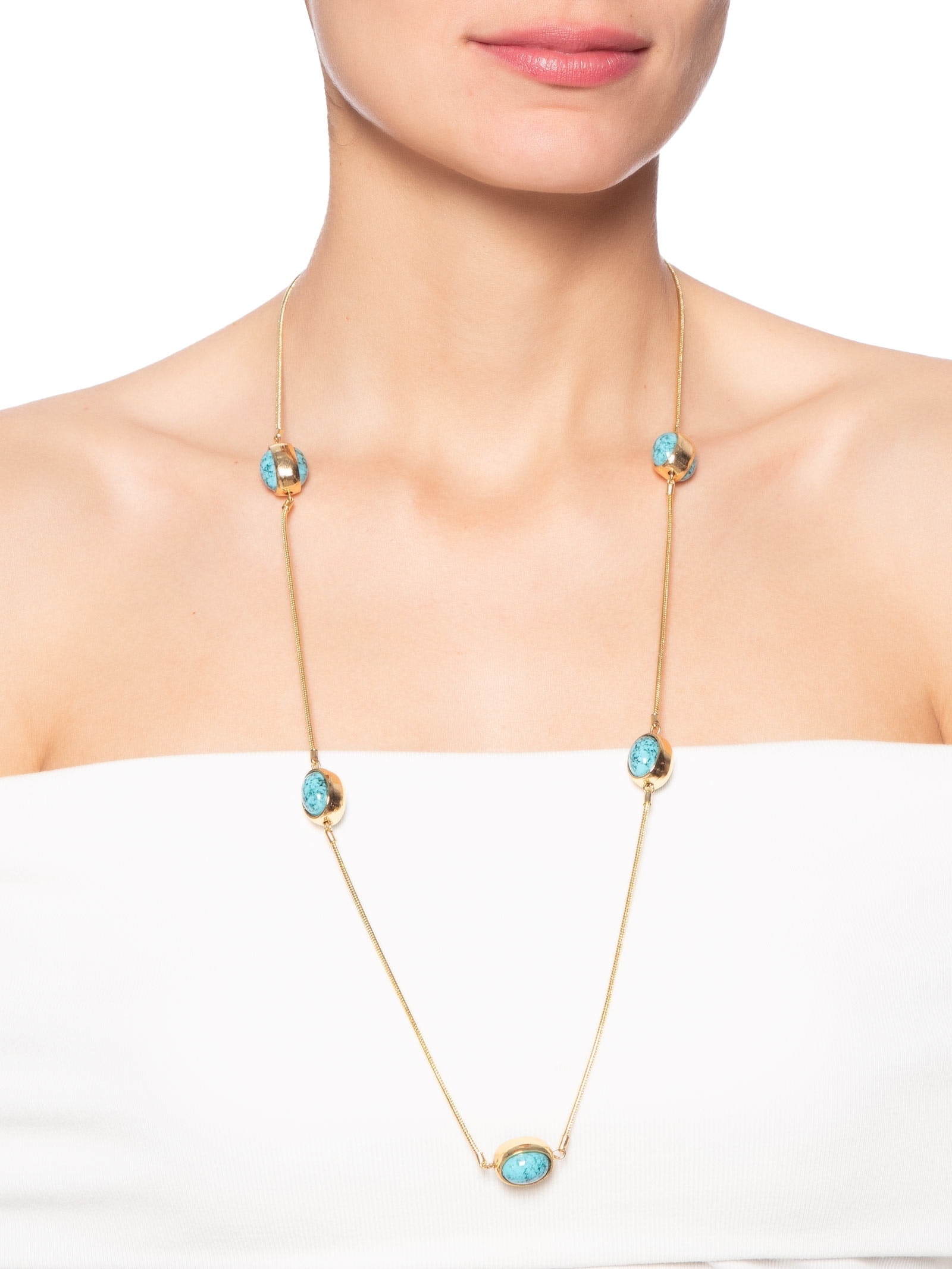 Colar Feminino Longo com Pedras Turquesas Azul  '2Essential