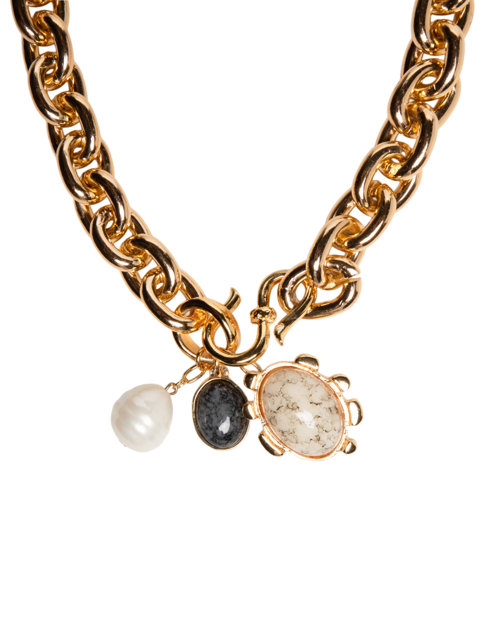 Colar Feminino Maxi Corrente Com Pingentes Dourado '2Essential