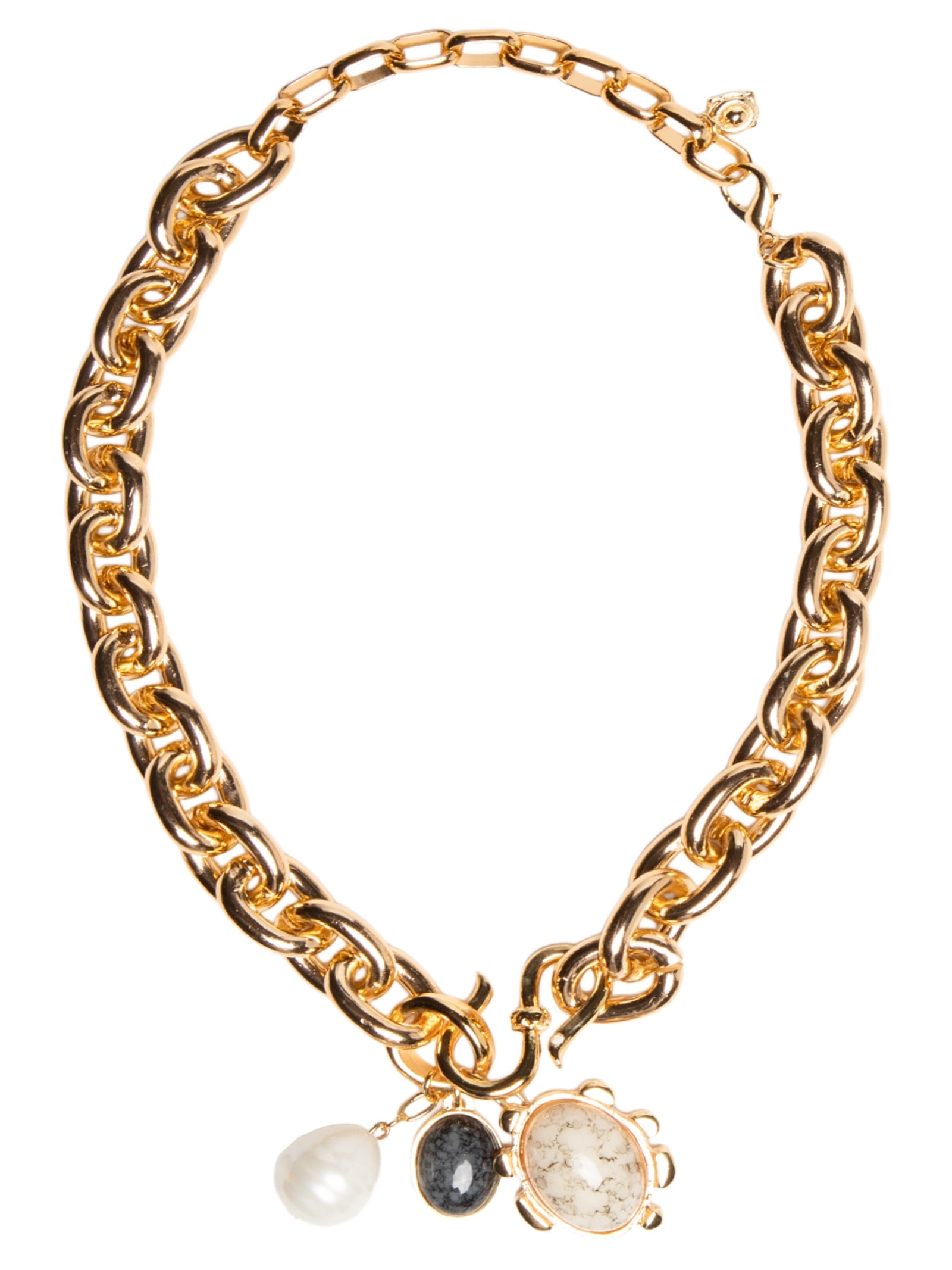 Colar Feminino Maxi Corrente Com Pingentes Dourado '2Essential