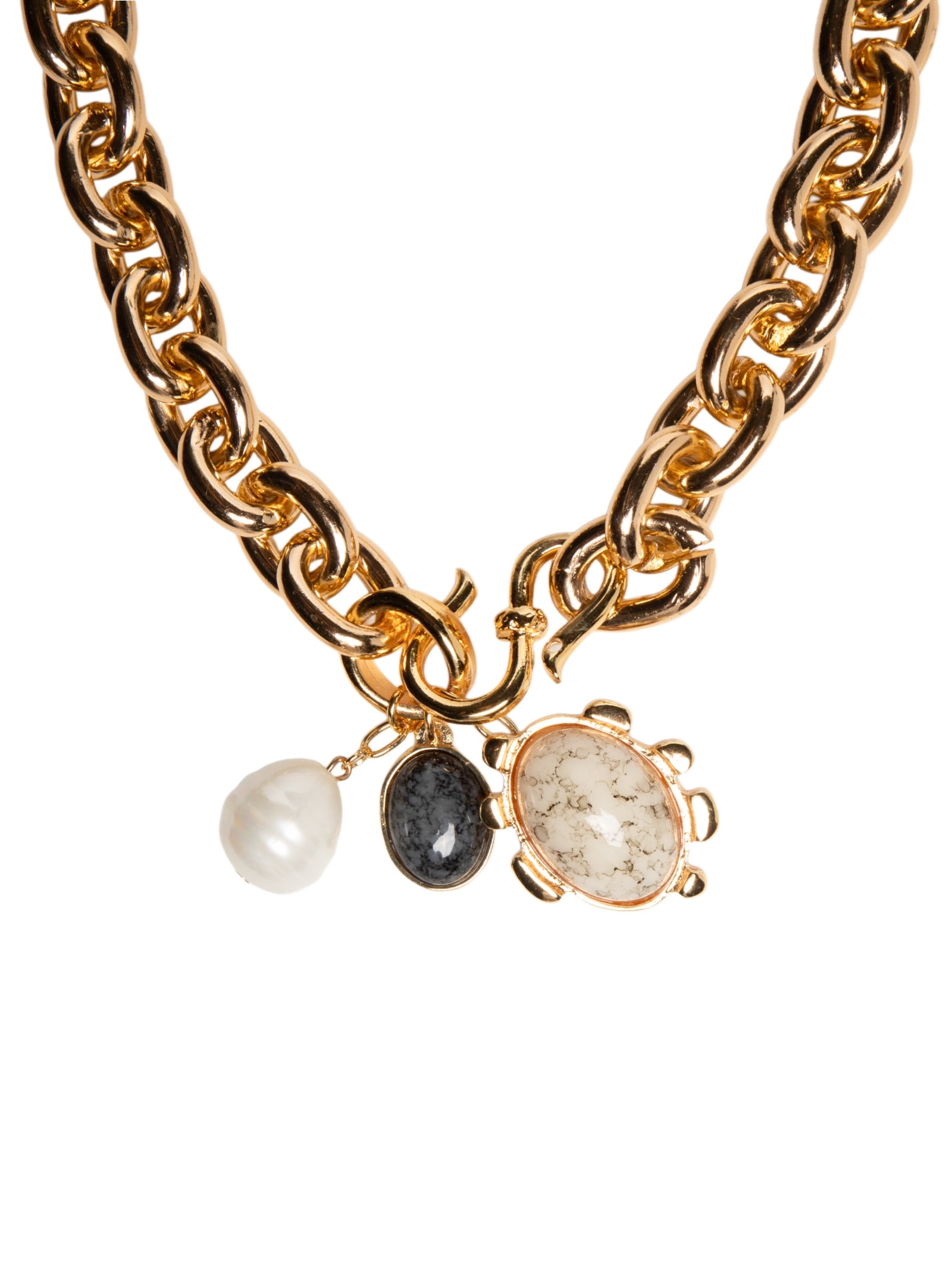 Colar Feminino Maxi Corrente Com Pingentes Dourado '2Essential