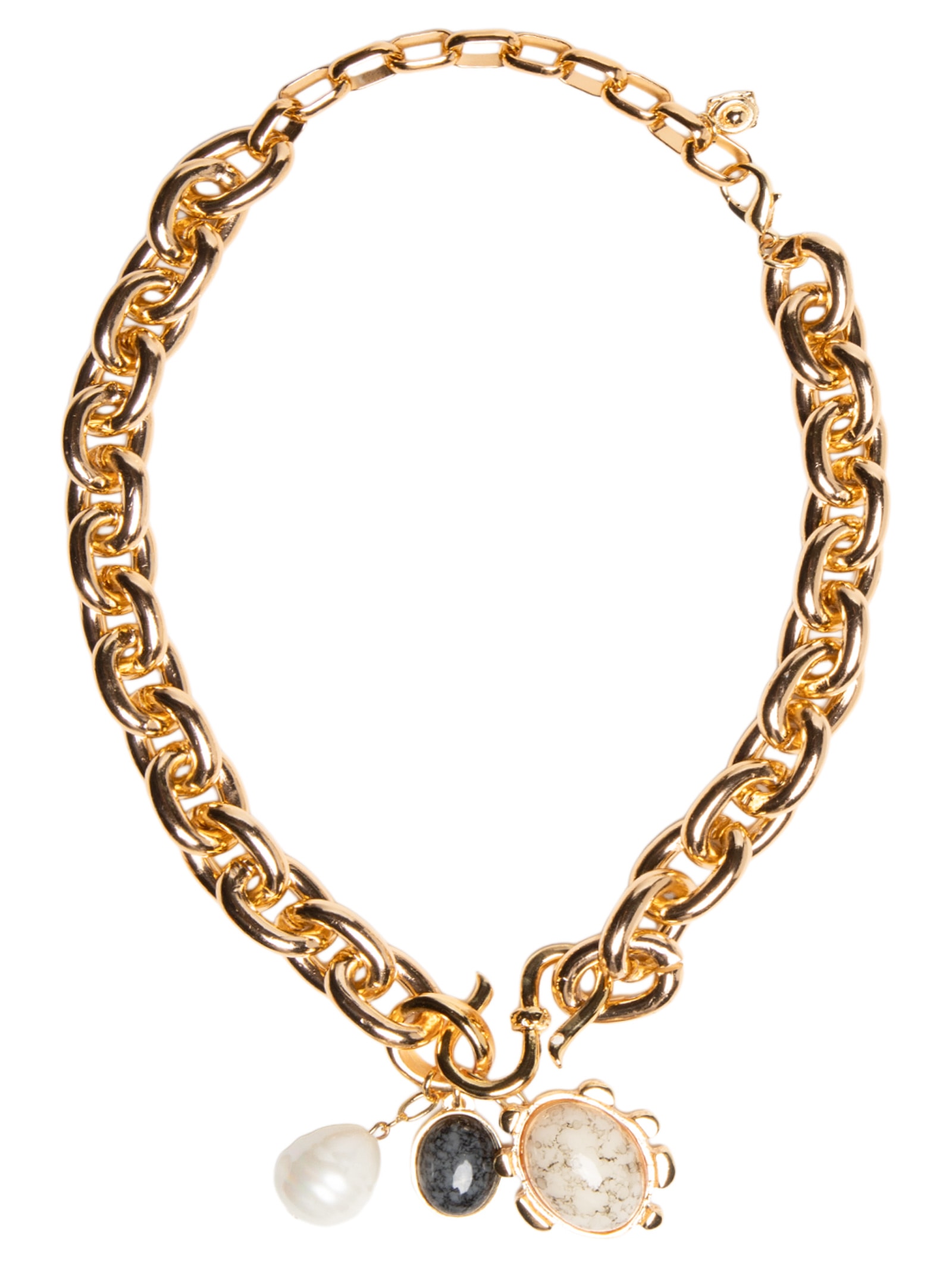 Colar Feminino Maxi Corrente Com Pingentes Dourado '2Essential